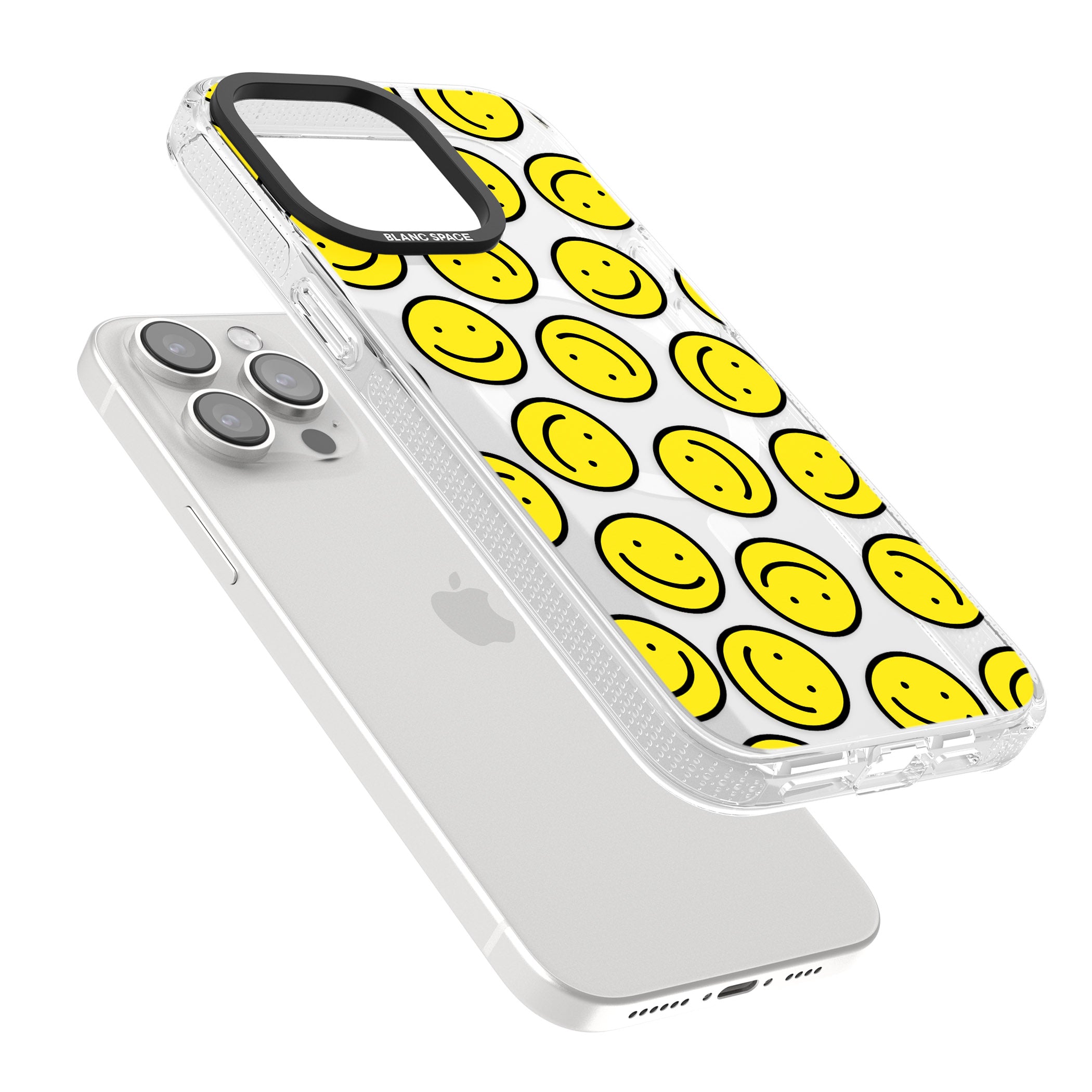 Happy Face Clear Pattern iPhone 15 Pro Max / 15 Pro / 14 Pro Max / 14 Pro / 13 Pro Clear Case Impact Air - Blanc Space