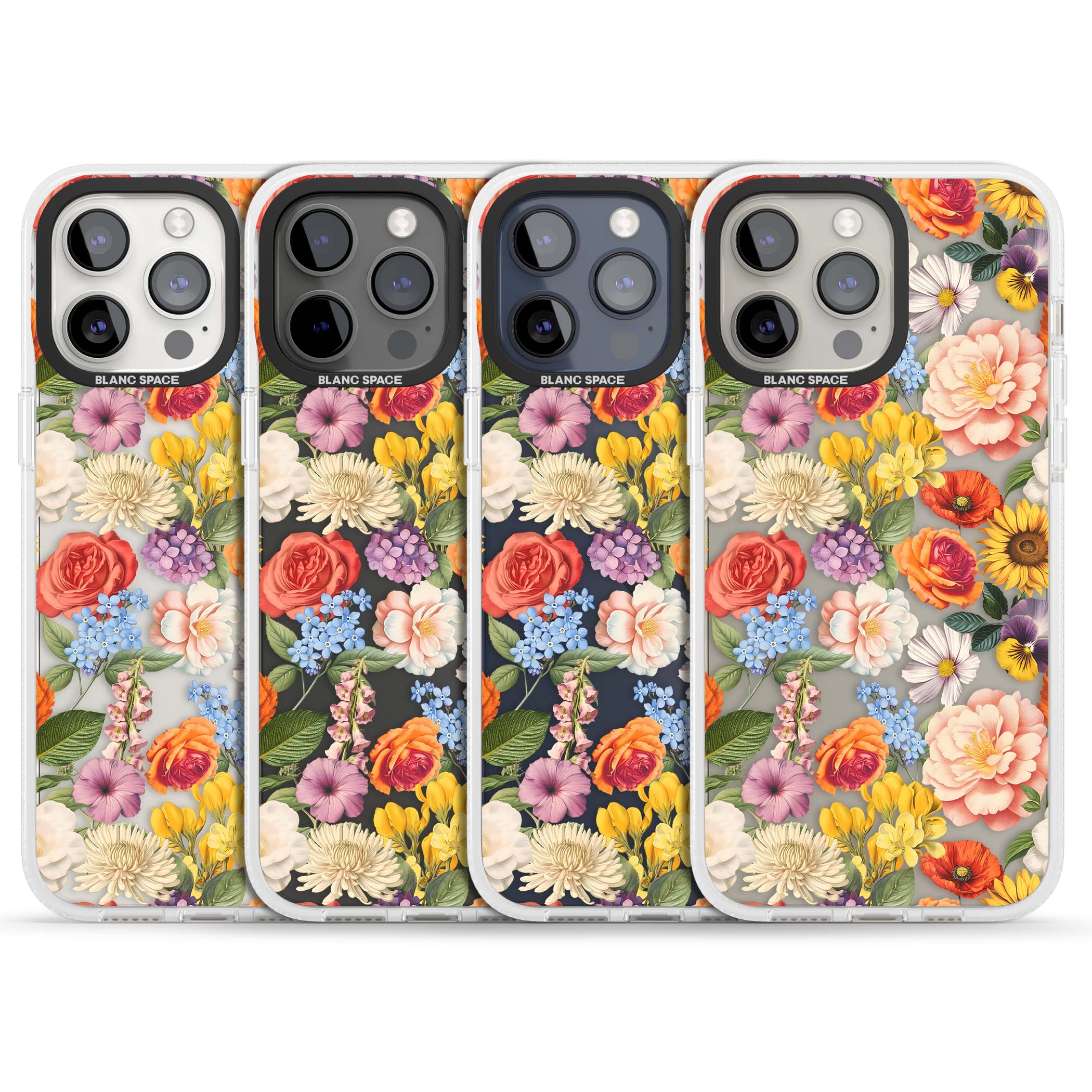 Bloom Basket floral iPhone case featuring cottage garden flowers including peonies, sunflowers, and wildflowers in pastel col | Clear Case Impact Air case for iPhone 15 Pro, iPhone 15 Pro Max