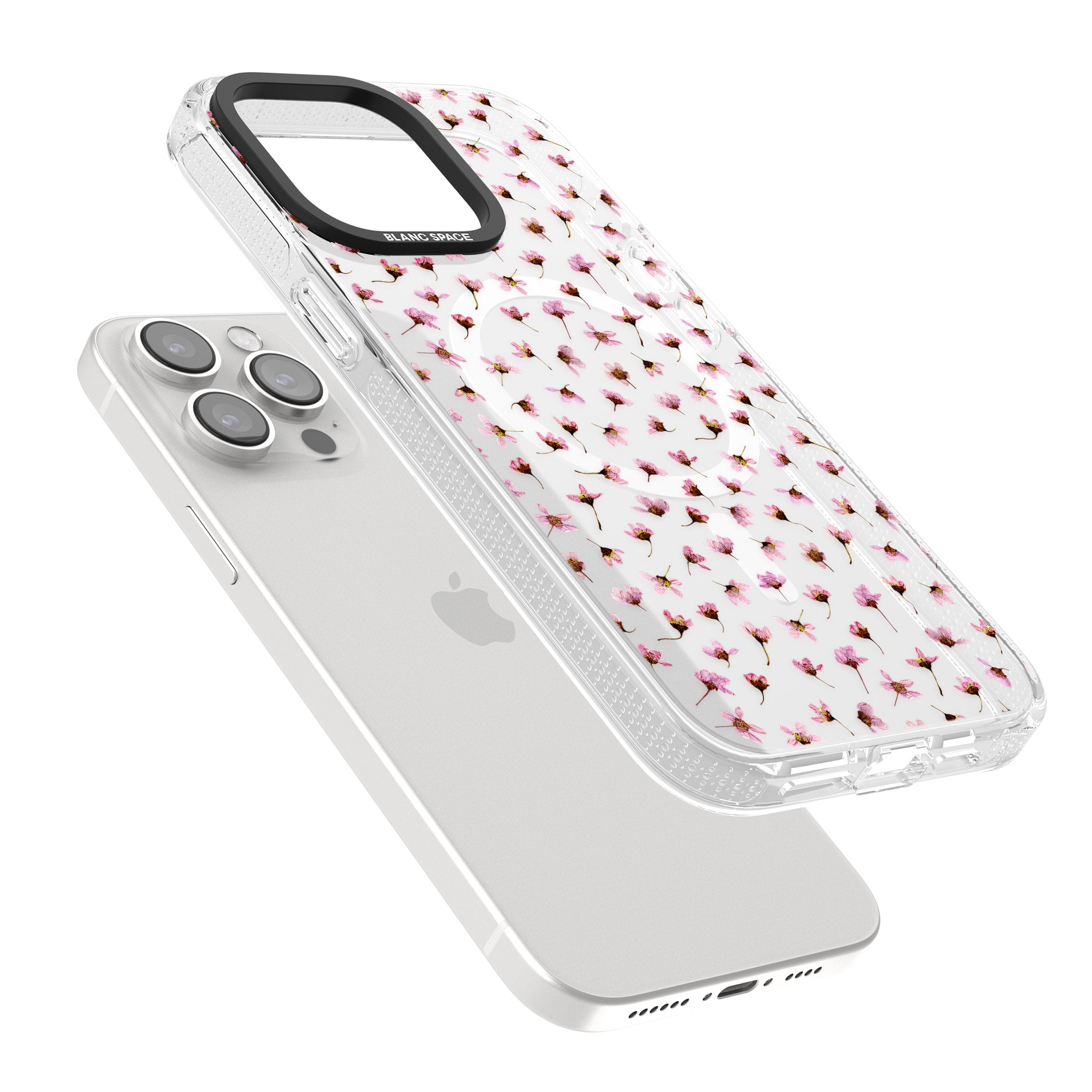 Small Pink Blossoms Transparent Design iPhone 15 Pro Max / 15 Pro / 14 Pro Max / 14 Pro / 13 Pro Clear Case Impact Air - Blanc Space