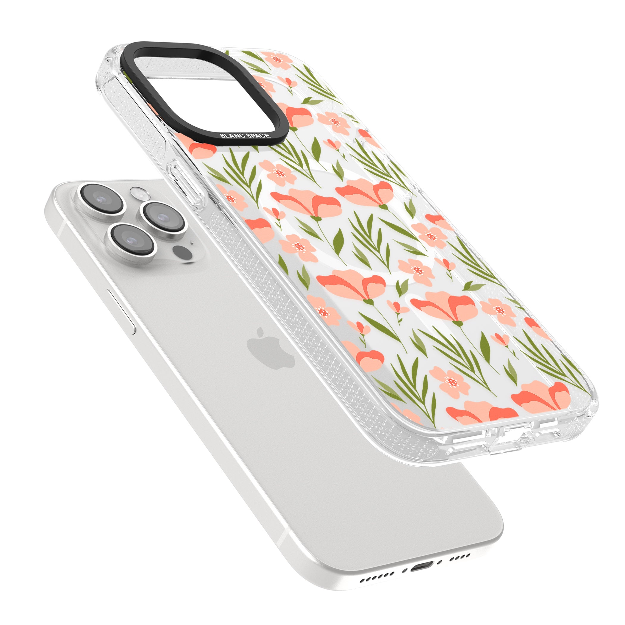 Pink Petals Transparent Floral iPhone 15 Pro Max / 15 Pro / 14 Pro Max / 14 Pro / 13 Pro Clear Case Impact Air - Blanc Space