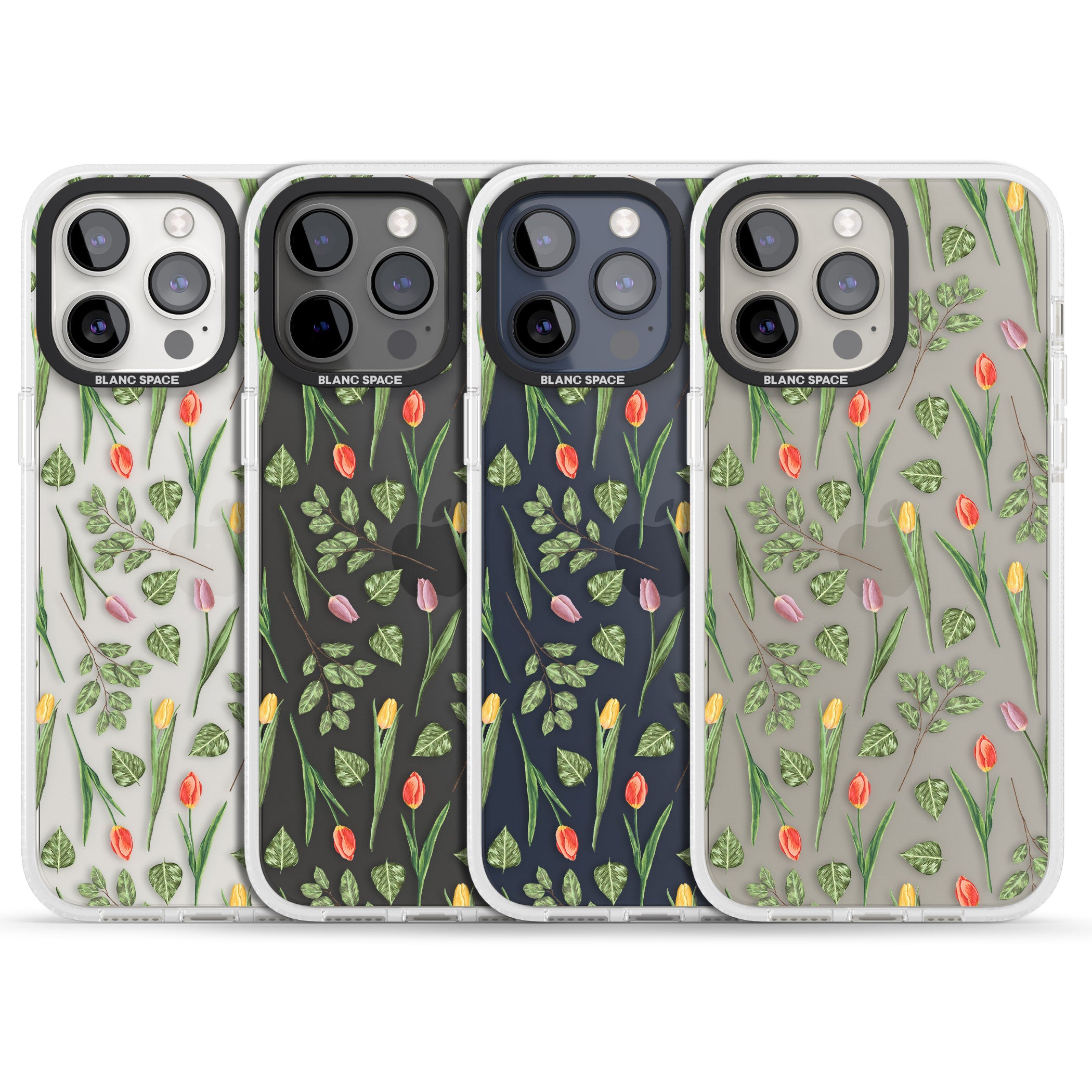 Spring Tulips Transparent Floral iPhone 15 Pro Max / 15 Pro / 14 Pro Max / 14 Pro / 13 Pro Clear Case Impact Air - Blanc Space