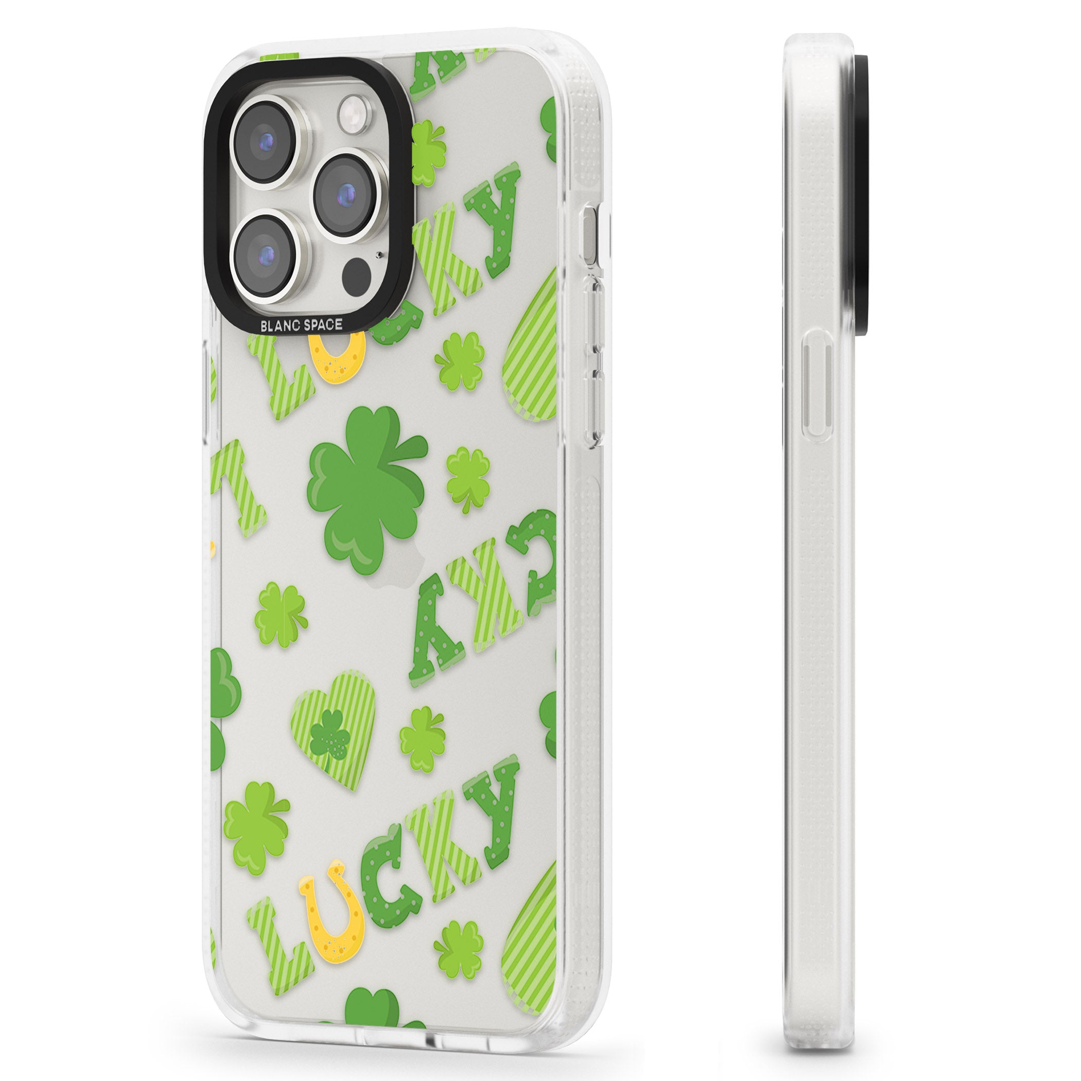 Lucky Irish Clover iPhone 15 Pro Max / 15 Pro / 14 Pro Max / 14 Pro / 13 Pro Clear Case Impact Air - Blanc Space