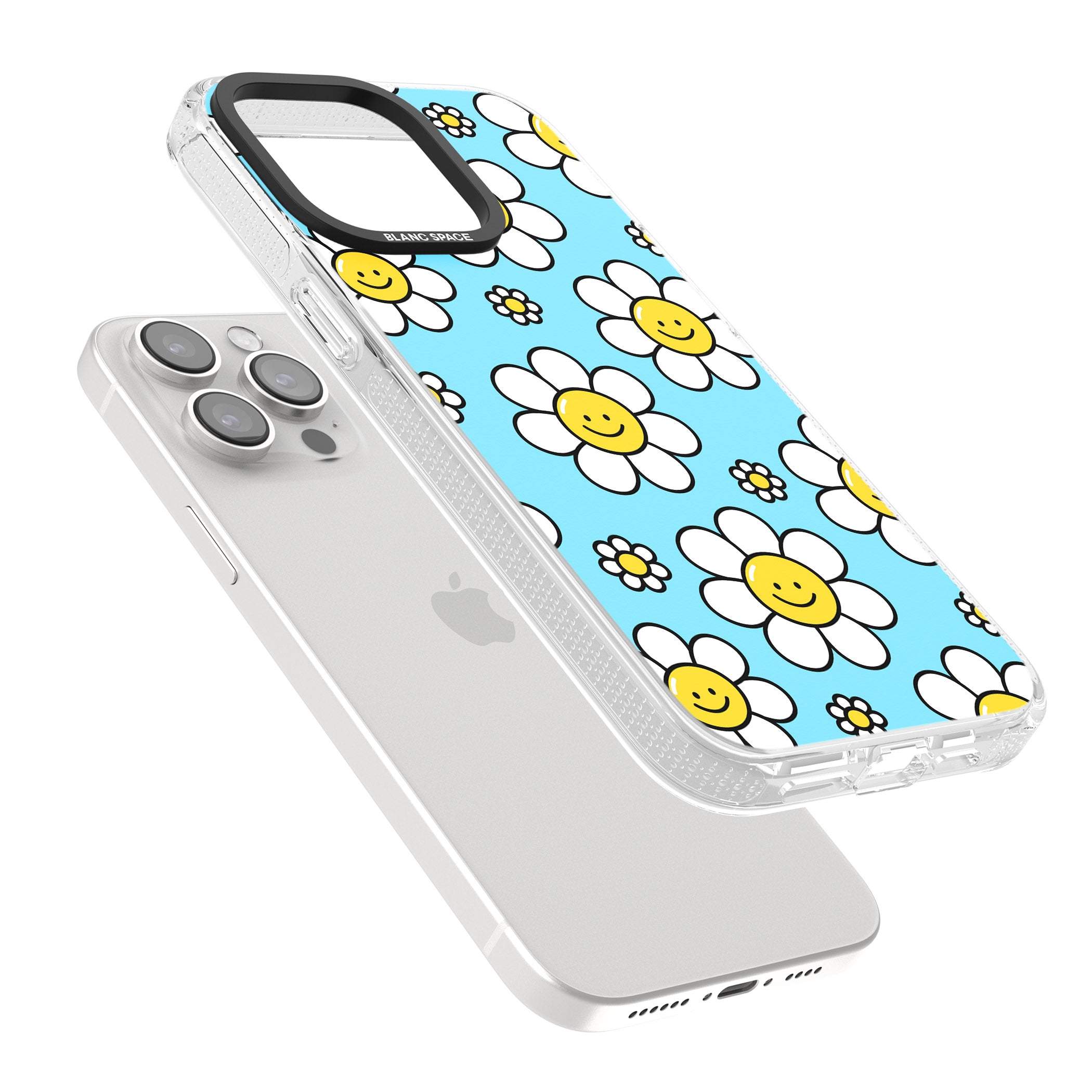 Daisy Faces Kawaii Pattern iPhone 15 Pro Max / 15 Pro / 14 Pro Max / 14 Pro / 13 Pro Clear Case Impact Air - Blanc Space