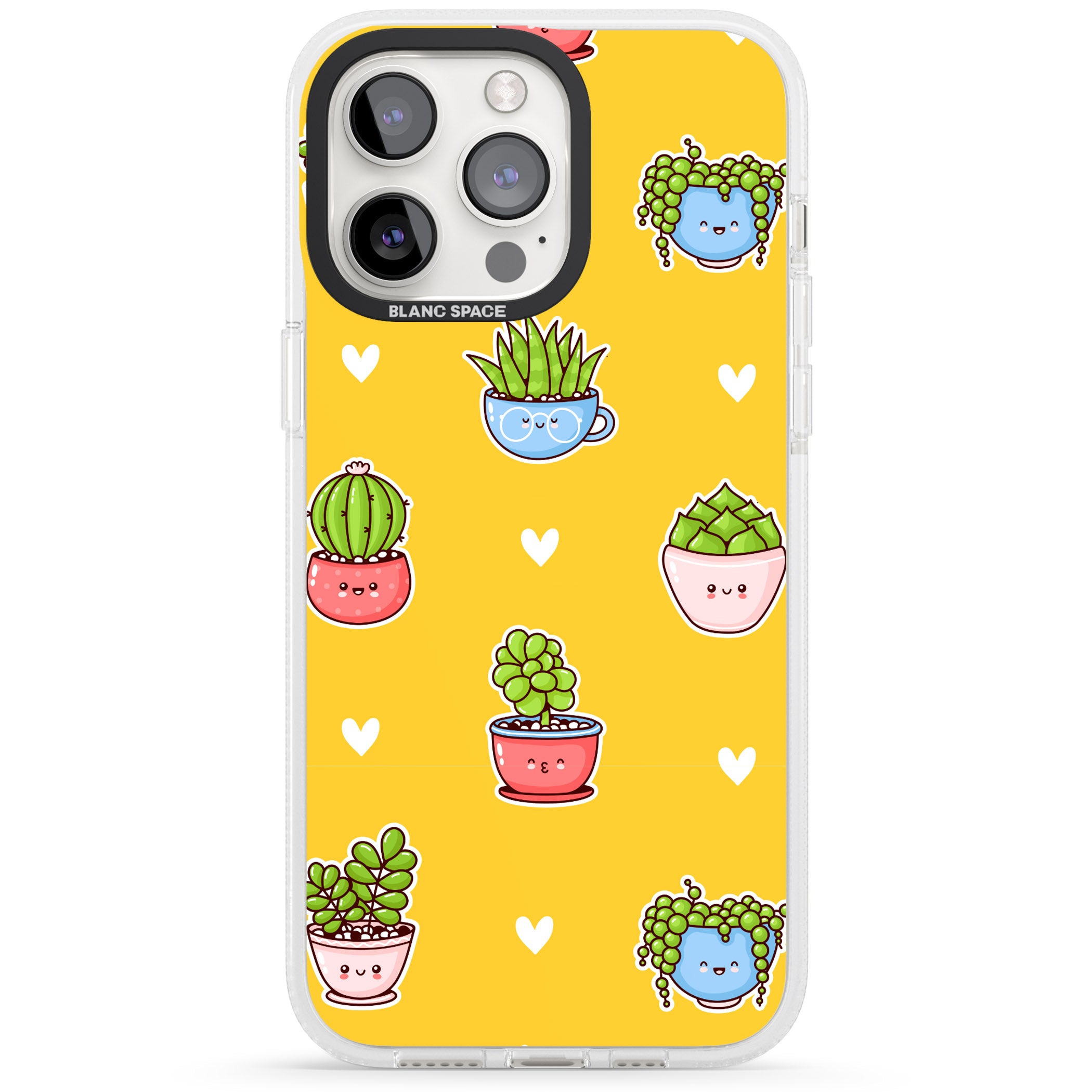Plant Faces Kawaii Pattern iPhone 15 Pro Max / 15 Pro / 14 Pro Max / 14 Pro / 13 Pro Clear Case Impact Air - Blanc Space