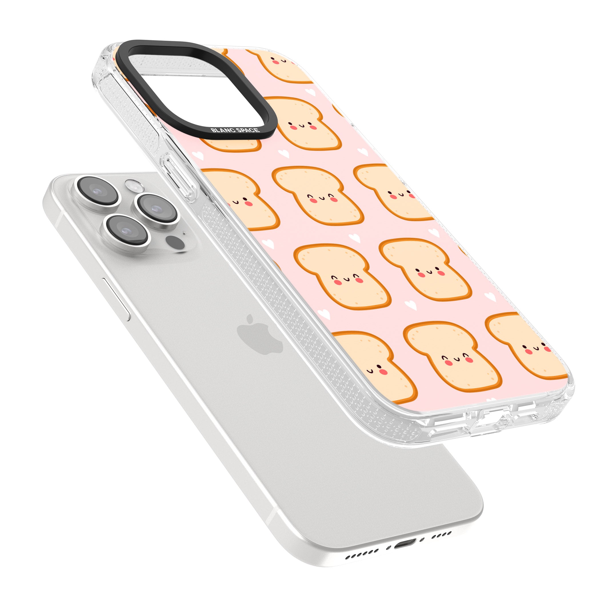 Bread Faces Kawaii Pattern iPhone 15 Pro Max / 15 Pro / 14 Pro Max / 14 Pro / 13 Pro Clear Case Impact Air - Blanc Space