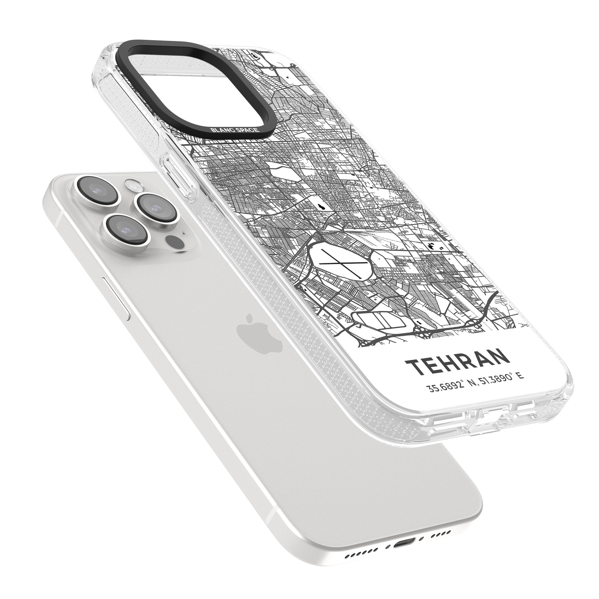 Map of Tehran, Iran iPhone 15 Pro Max / 15 Pro / 14 Pro Max / 14 Pro / 13 Pro Clear Case Impact Air - Blanc Space
