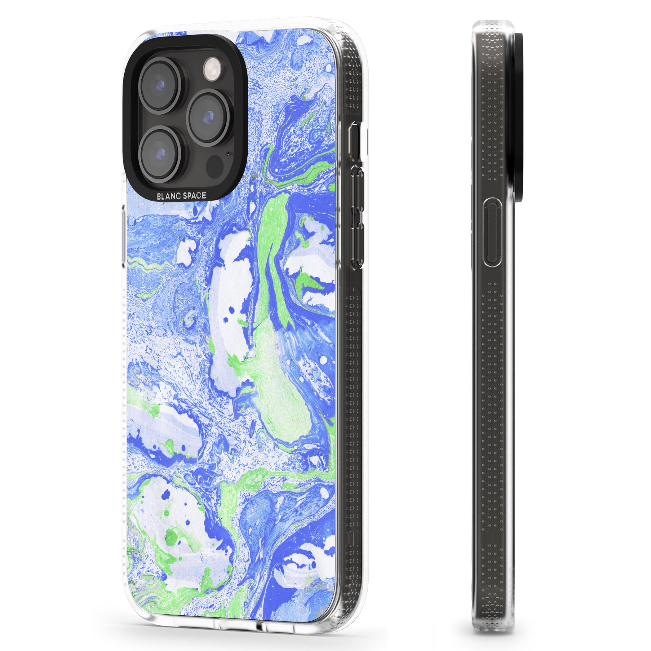 Dark Blue & Green Marbled Paper Pattern iPhone 15 Pro Max / 15 Pro / 14 Pro Max / 14 Pro / 13 Pro Clear Case Impact Air - Blanc Space