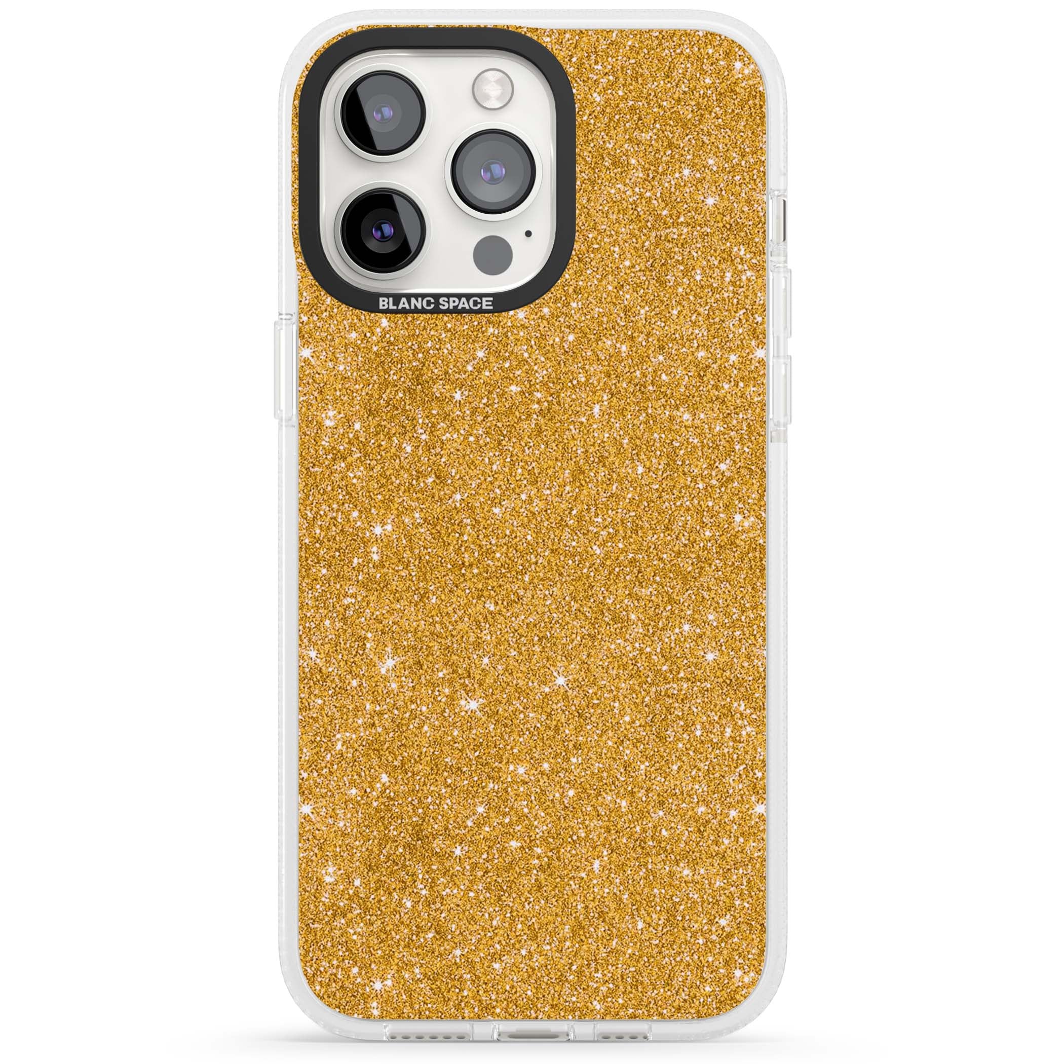Gold Glitter gold glitter iPhone case featuring a shimmering sparkle wallpaper design in luxury gold | Clear Case Impact Air case for iPhone 15 Pro, iPhone 15 Pro Max