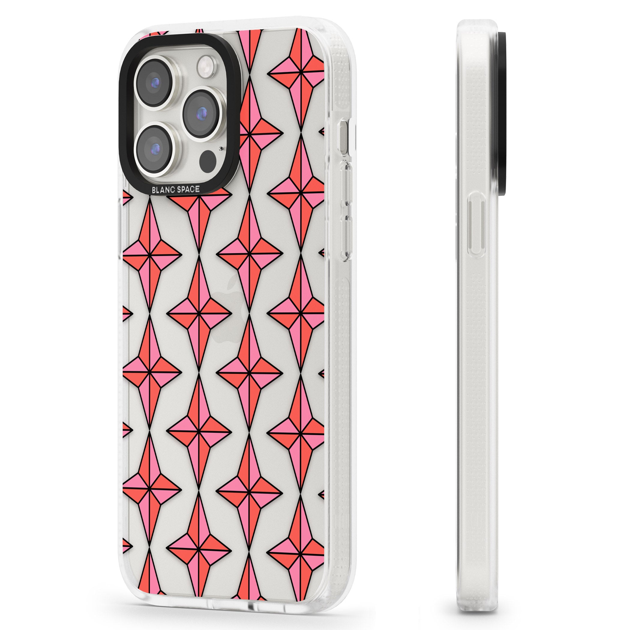 Rose Stars Pattern (Clear) iPhone 15 Pro Max / 15 Pro / 14 Pro Max / 14 Pro / 13 Pro Clear Case Impact Air - Blanc Space
