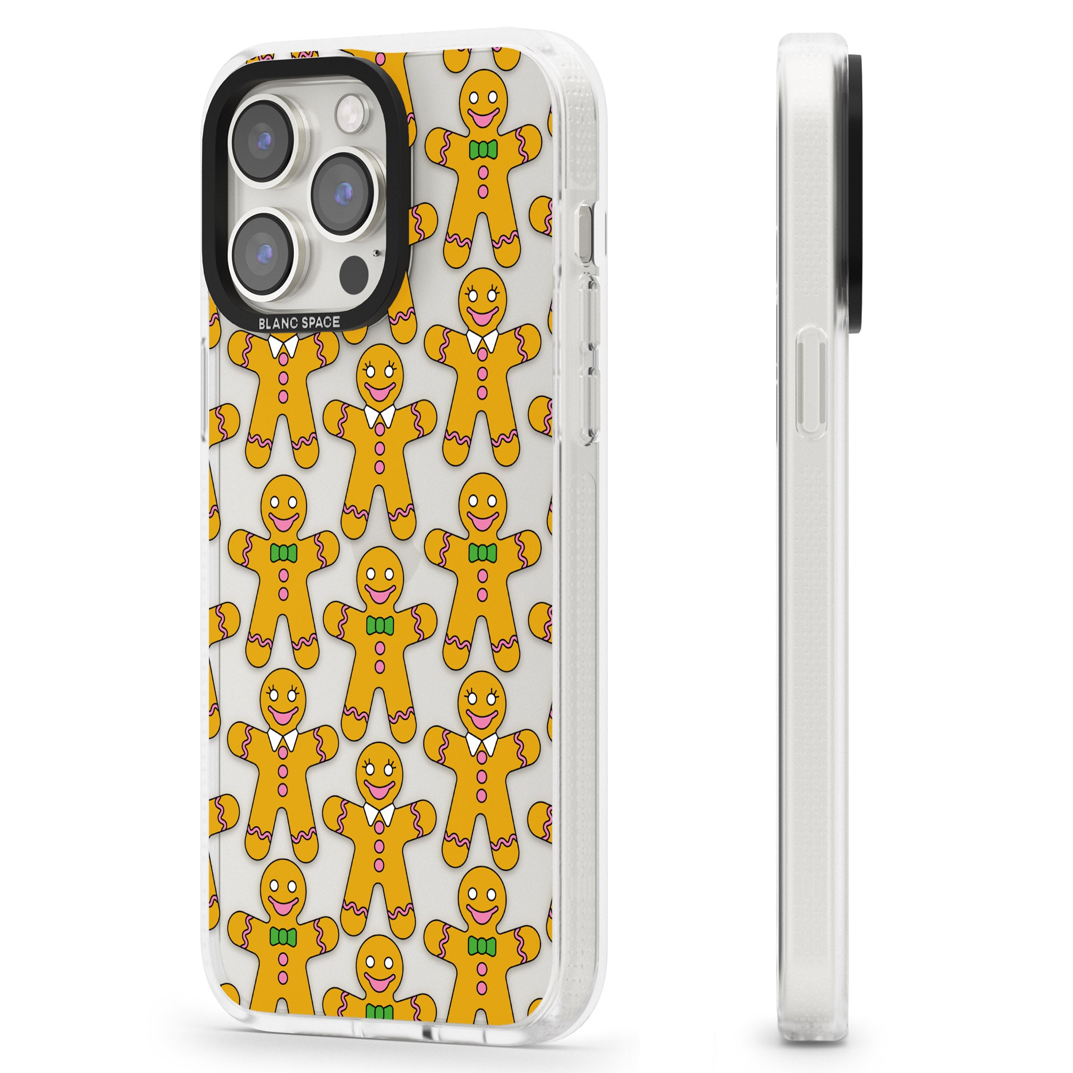 Gingerbread Cookie Pattern iPhone 15 Pro Max / 15 Pro / 14 Pro Max / 14 Pro / 13 Pro Clear Case Impact Air - Blanc Space