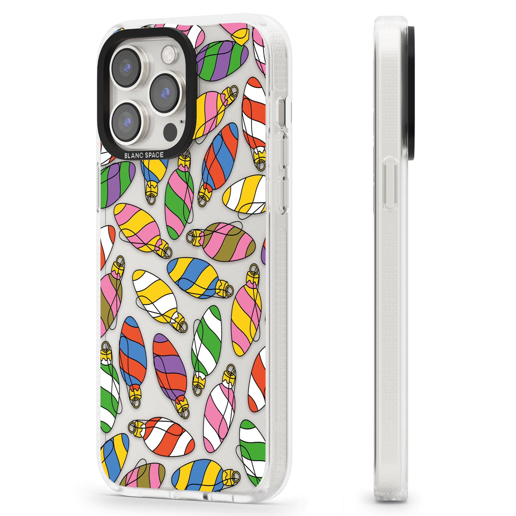 Colourful Holiday Ornaments iPhone 15 Pro Max / 15 Pro / 14 Pro Max / 14 Pro / 13 Pro Clear Case Impact Air - Blanc Space