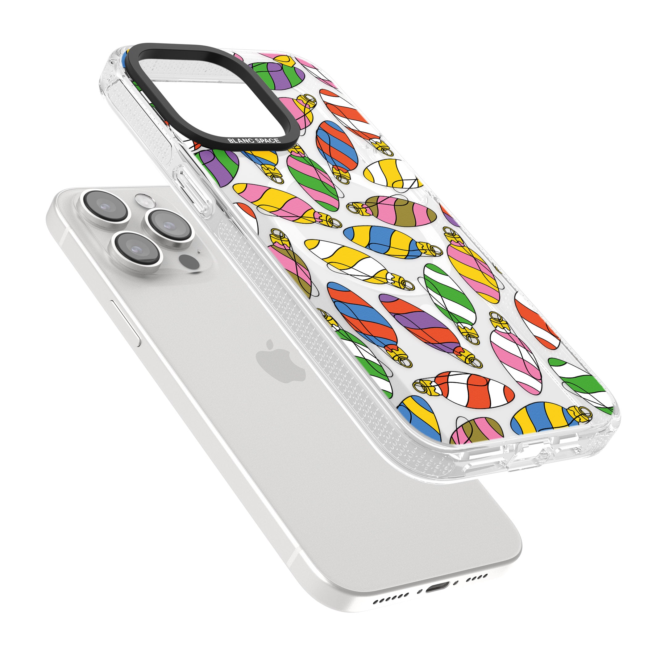 Colourful Holiday Ornaments iPhone 15 Pro Max / 15 Pro / 14 Pro Max / 14 Pro / 13 Pro Clear Case Impact Air - Blanc Space