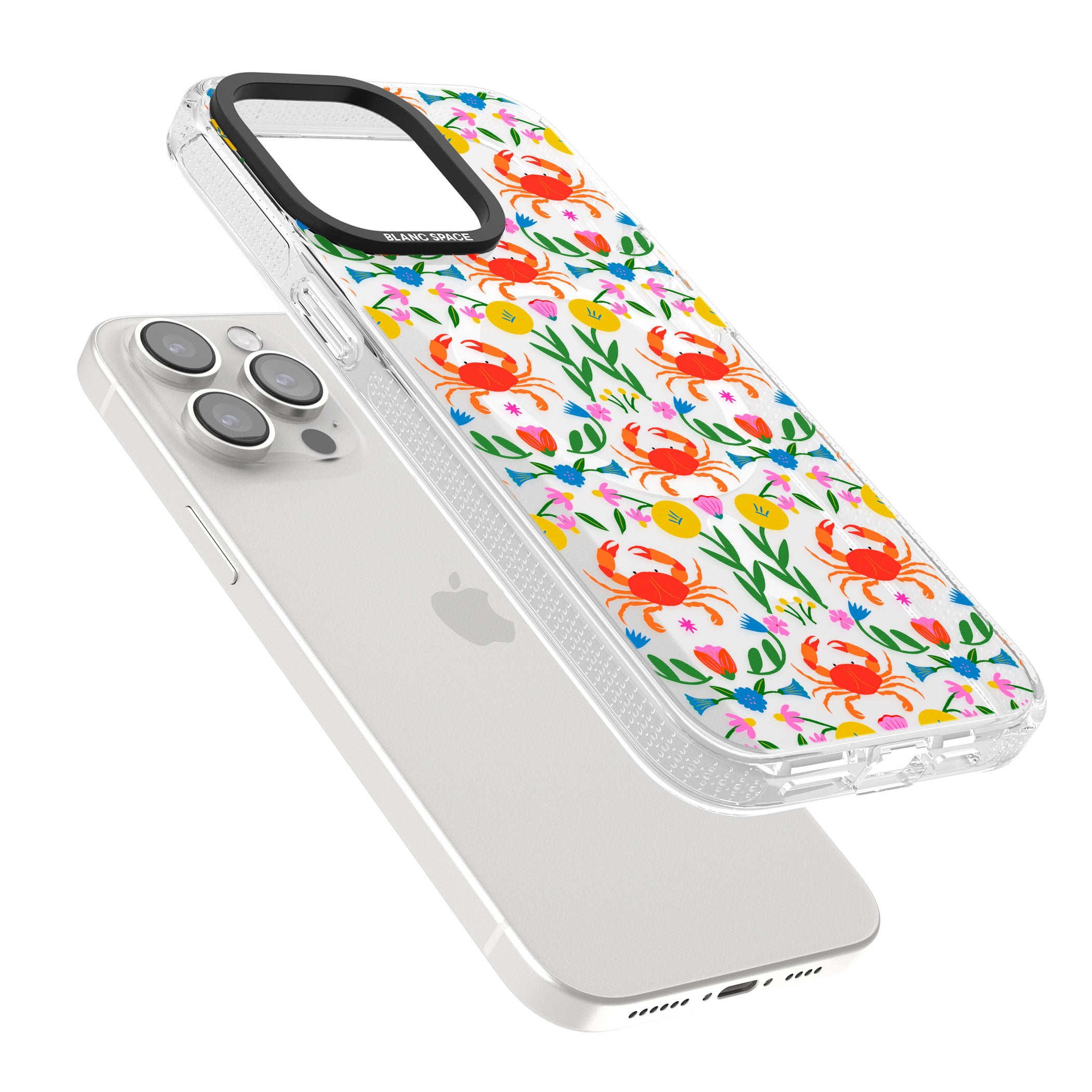 Crabs & Flowers iPhone 15 Pro Max / 15 Pro / 14 Pro Max / 14 Pro / 13 Pro Clear Case Impact Air - Blanc Space