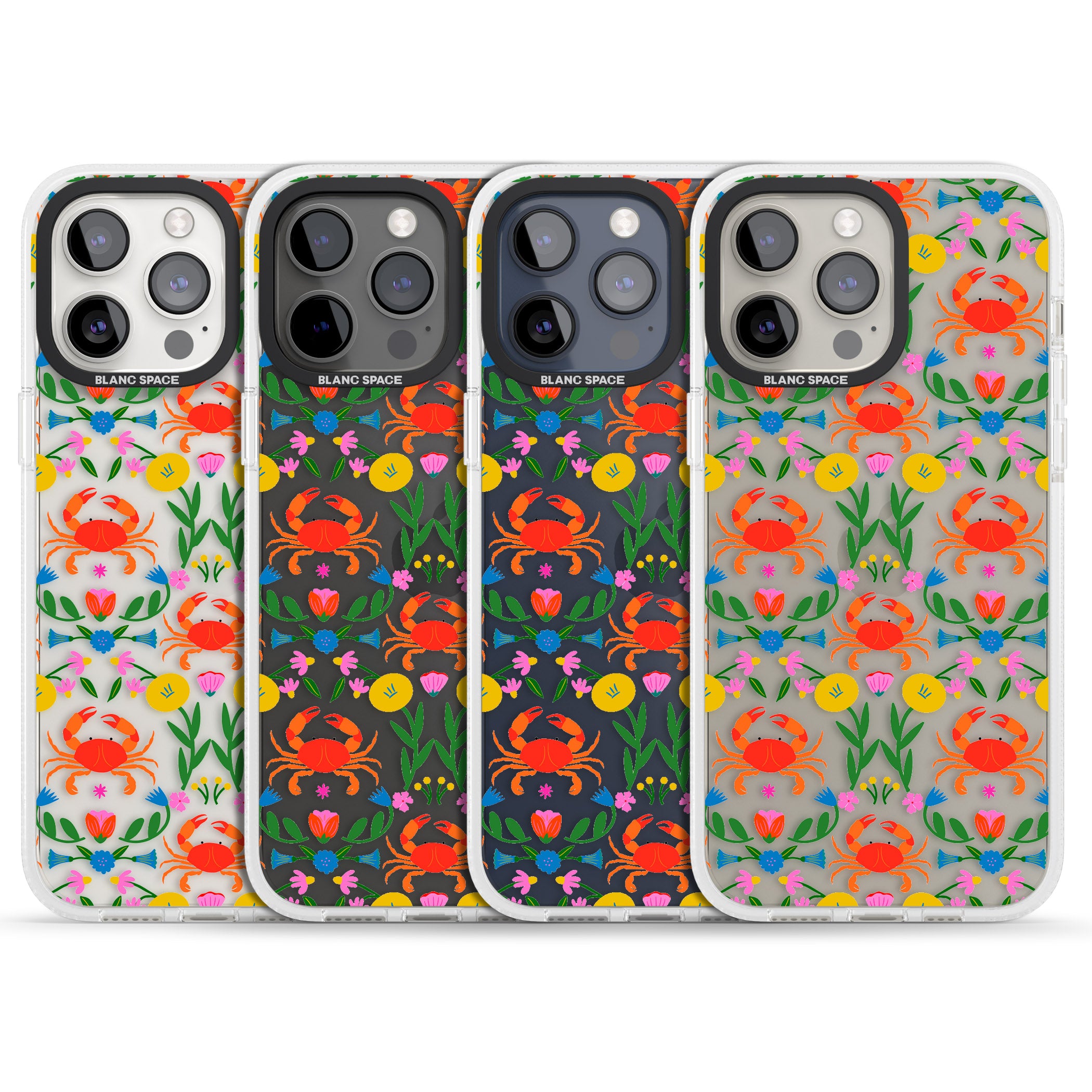 Crabs & Flowers iPhone 15 Pro Max / 15 Pro / 14 Pro Max / 14 Pro / 13 Pro Clear Case Impact Air - Blanc Space