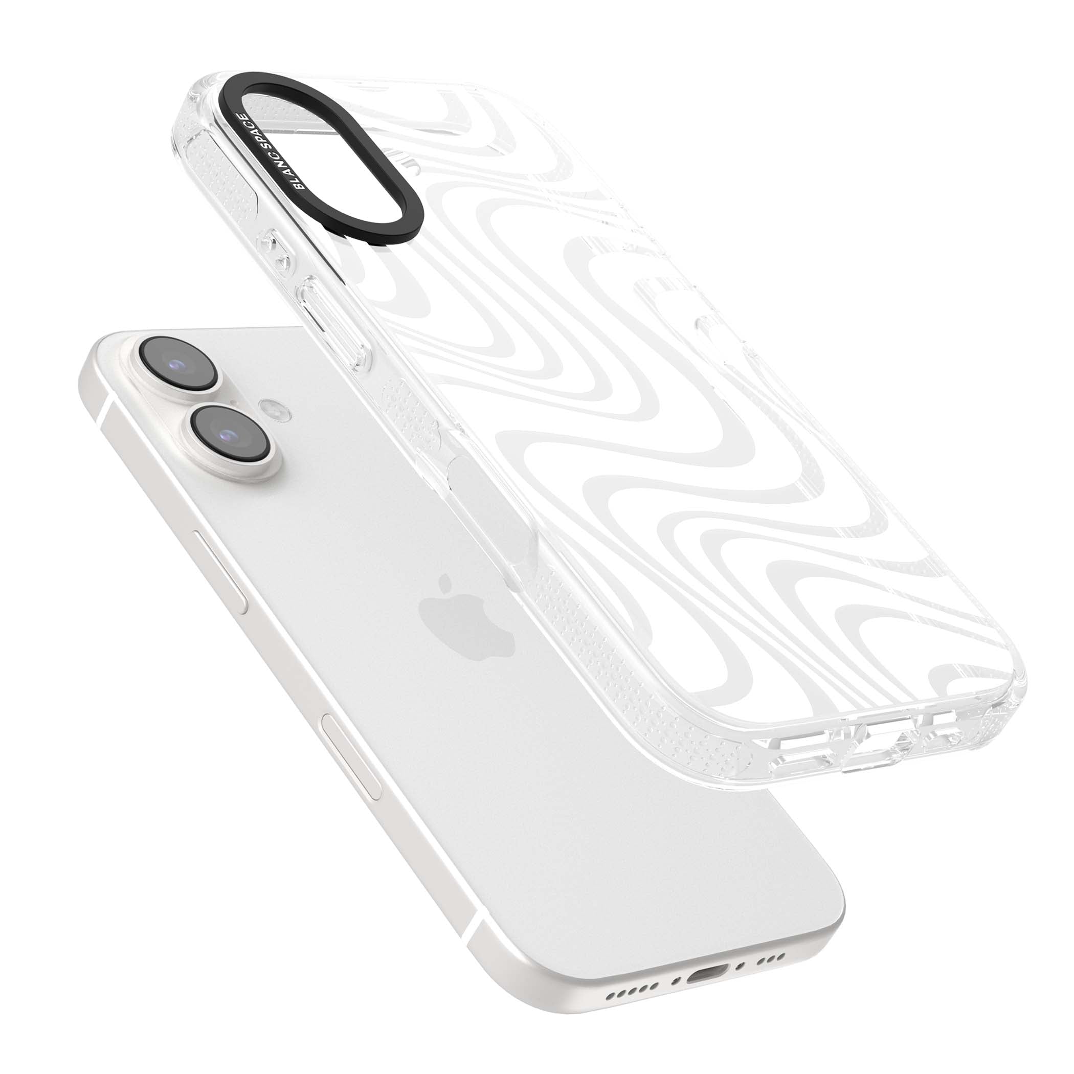 White Abstract Waves abstract iPhone case featuring flowing grey wave pattern on clear background | Clear Case Impact Air case for iPhone 16, iPhone 16 Plus