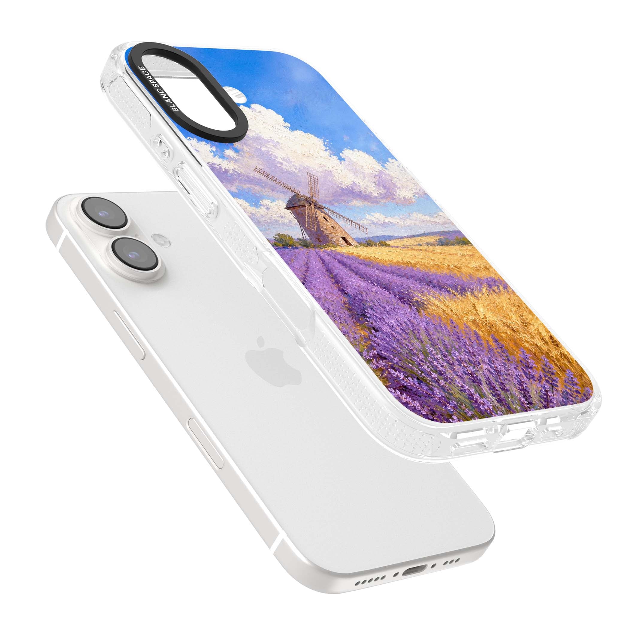 Lavender Mill cottagecore iPhone case featuring a French windmill, lavender field and golden wheat oil painting | Clear Case Impact Air case for iPhone 16, iPhone 16 Plus
