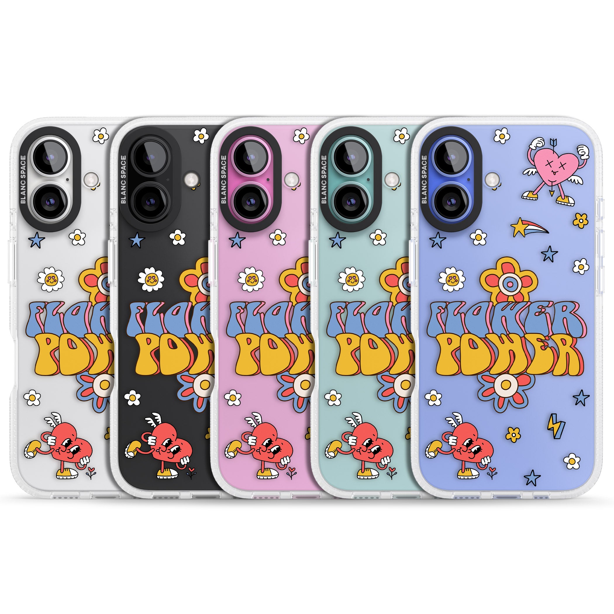 Flower Power iPhone 16 / 16 Plus Clear Case Impact Air - Blanc Space