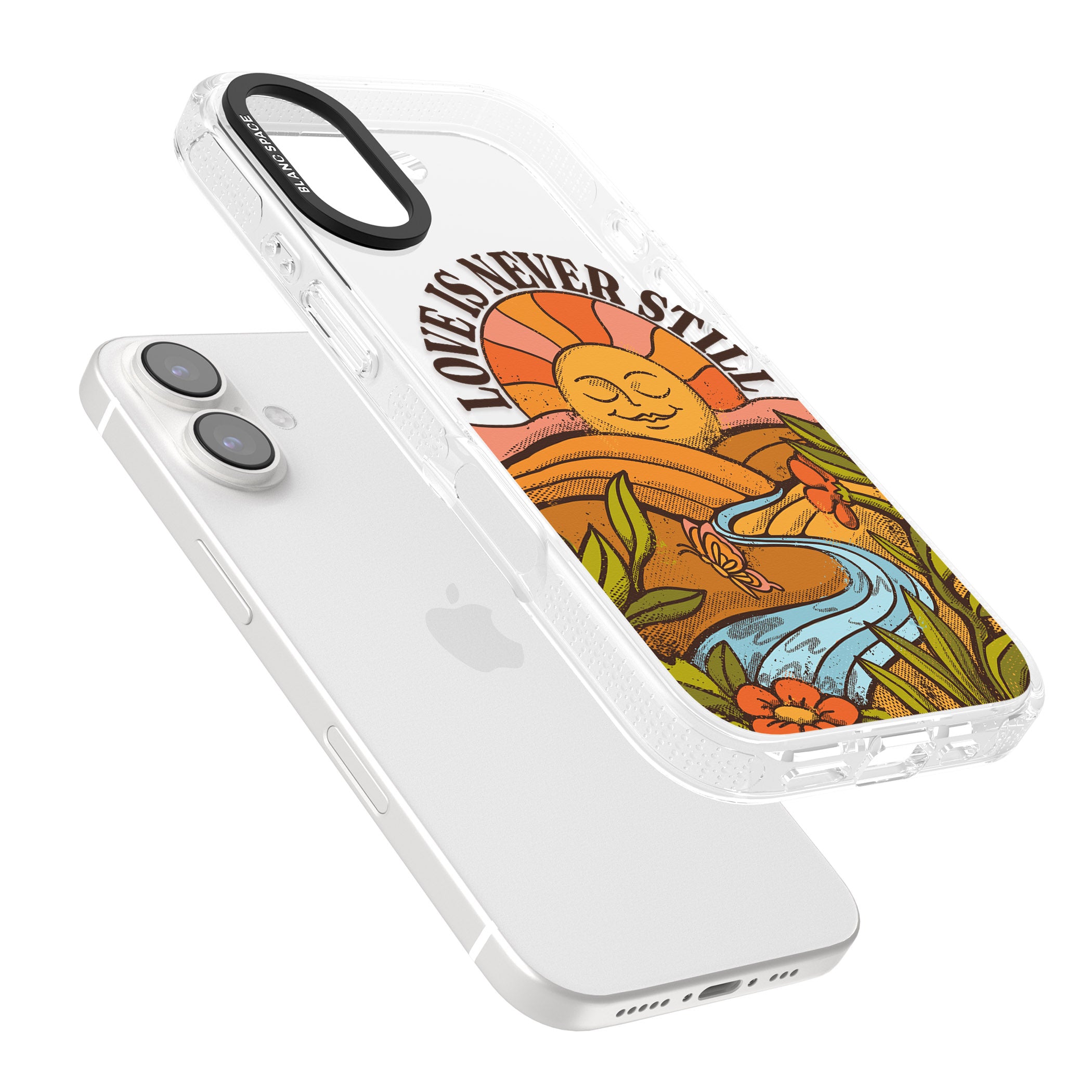 Love is Never Still iPhone 16 / 16 Plus Clear Case Impact Air - Blanc Space