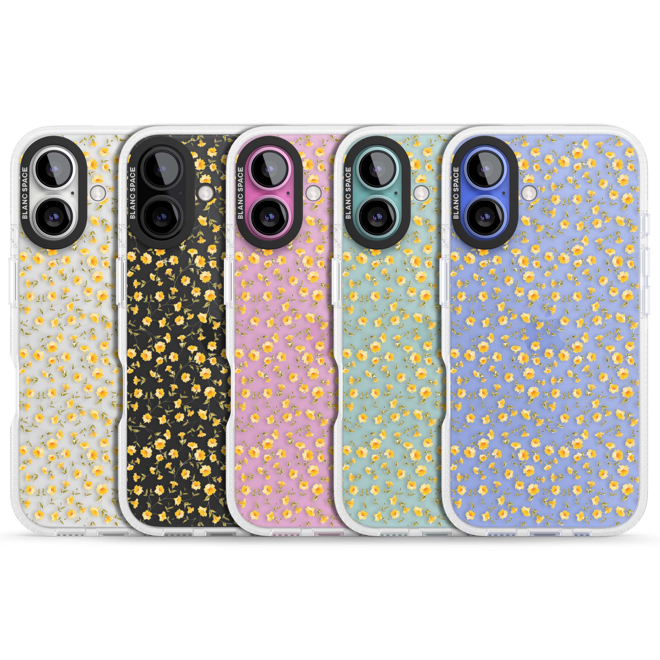 Buttercup wildflower iPhone case featuring tiny yellow flowers and trailing green vines on clear | Clear Case Impact Air case for iPhone 16, iPhone 16 Plus