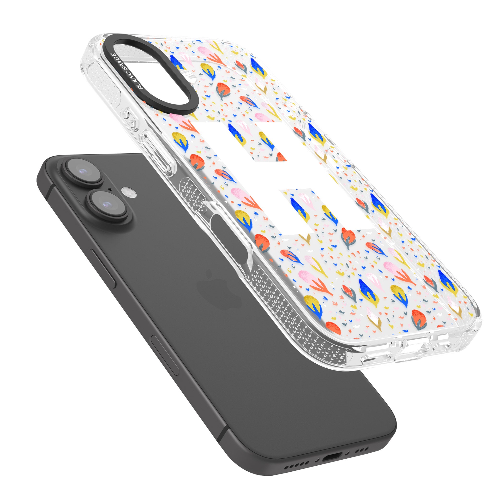 Personalised White Monogram Floral iPhone 16 / 16 Plus Clear Case Impact Air - Blanc Space