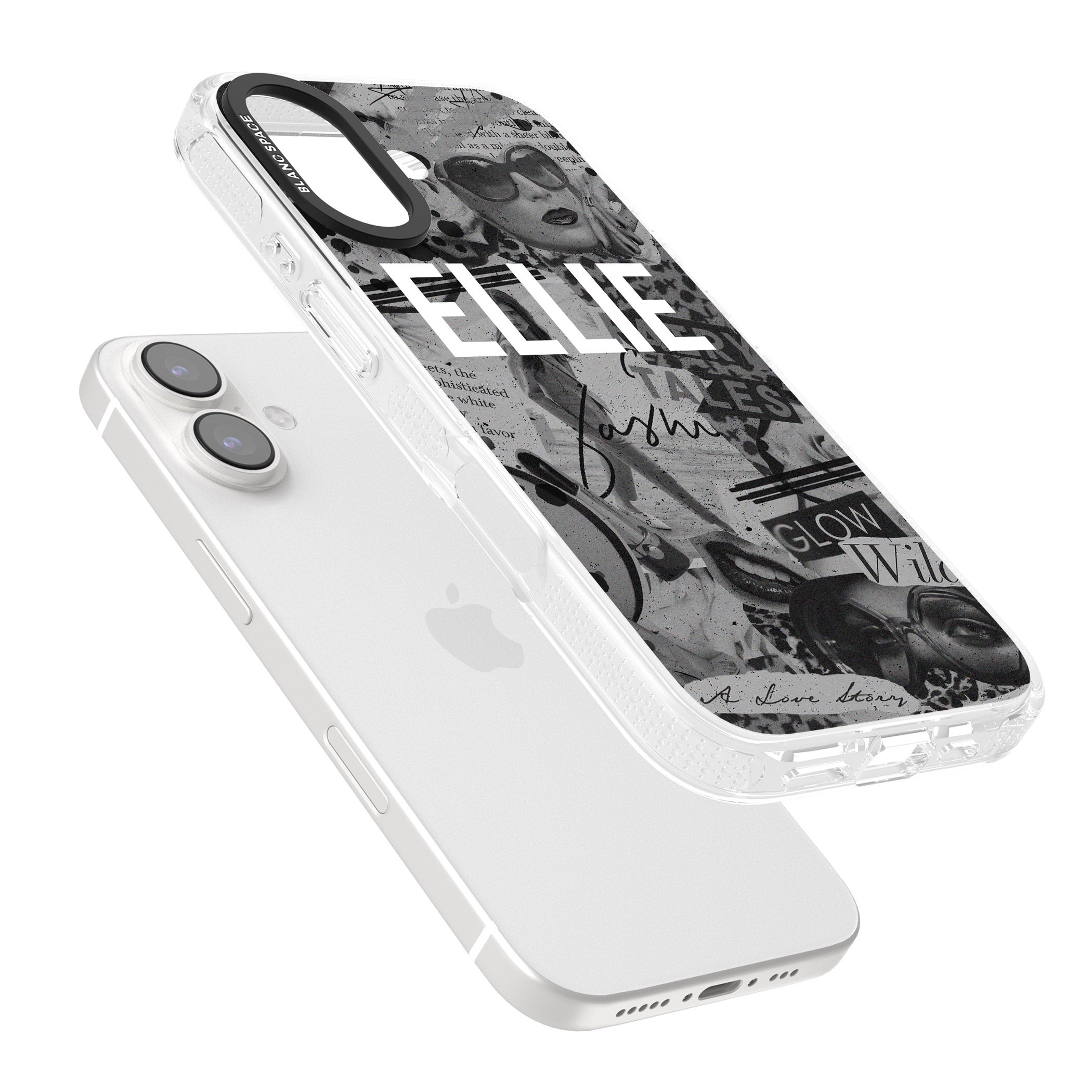 Personalised Grey Scale Fashion Collage iPhone 16 / 16 Plus Clear Case Impact Air - Blanc Space