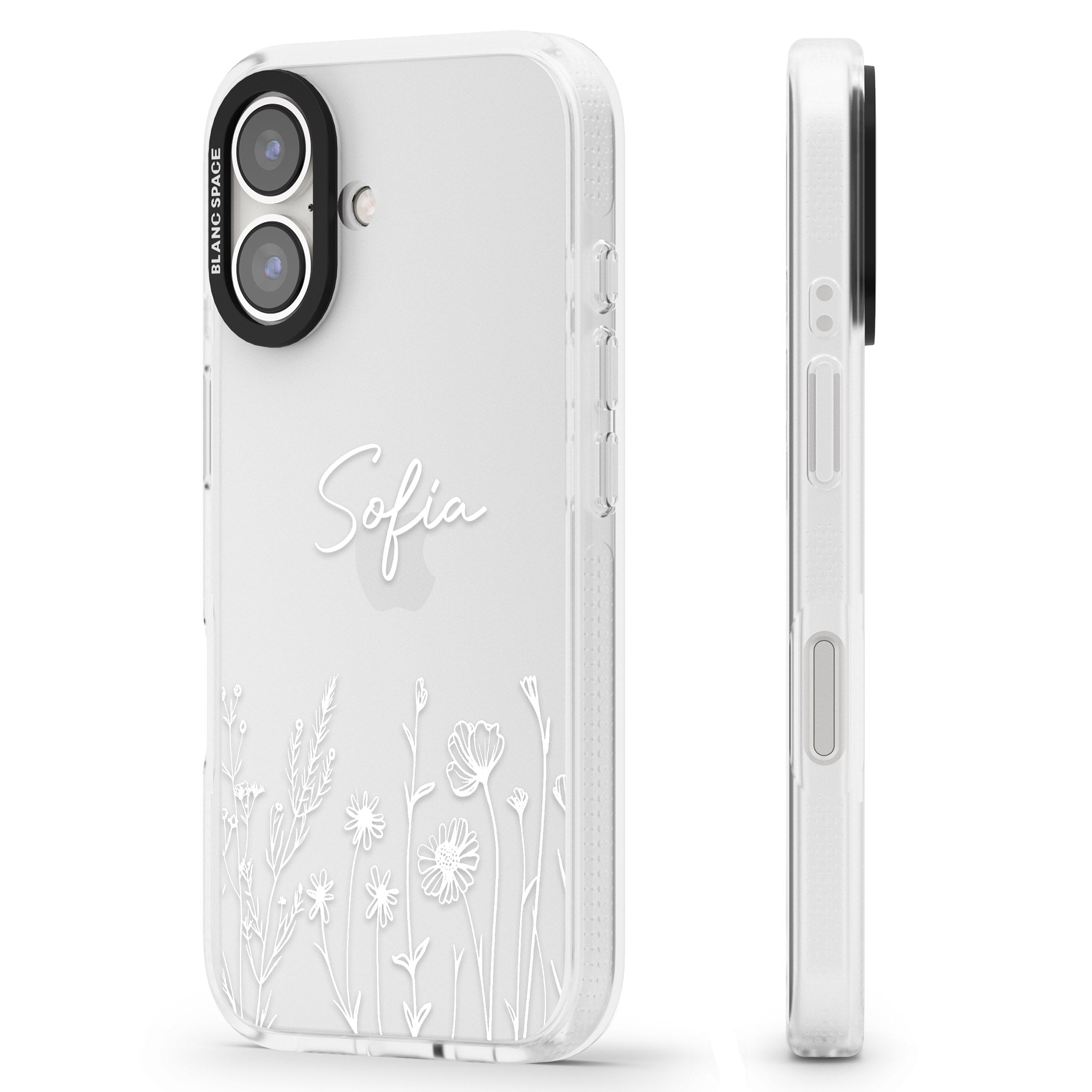 Personalised White Wildflowers iPhone 16 / 16 Plus Clear Case Impact Air - Blanc Space
