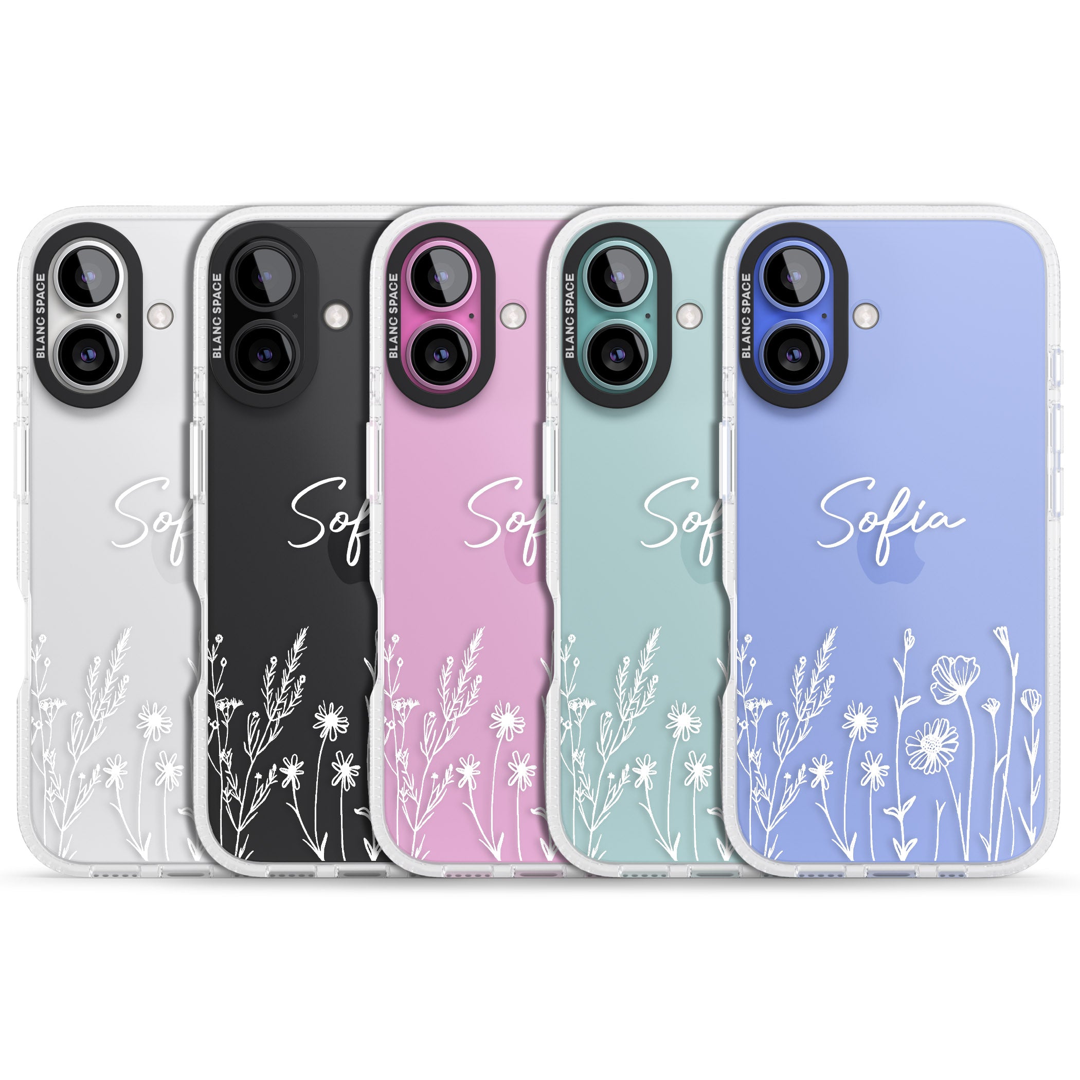 Personalised White Wildflowers iPhone 16 / 16 Plus Clear Case Impact Air - Blanc Space