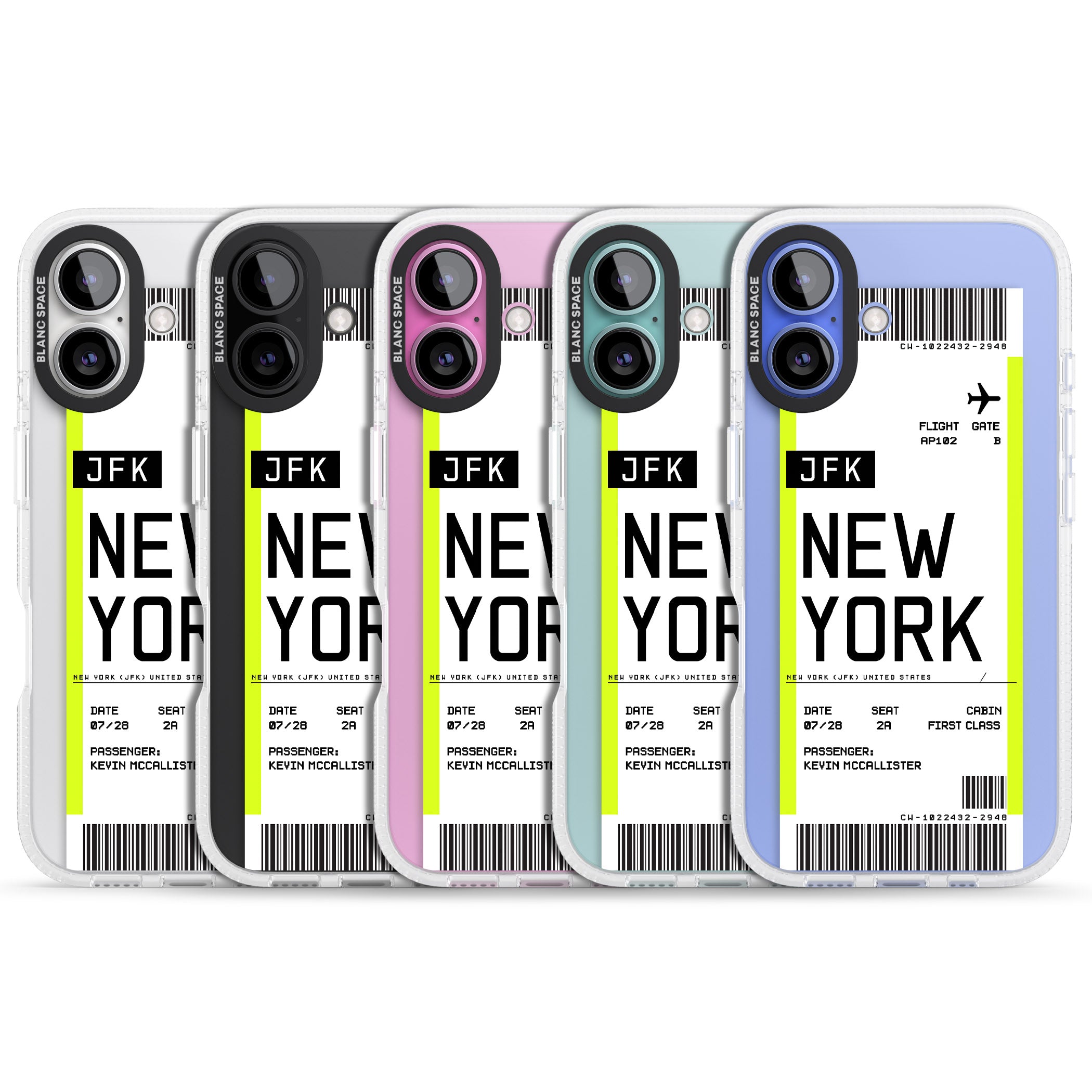 Personalised New York Boarding Pass iPhone 16 / 16 Plus Clear Case Impact Air - Blanc Space