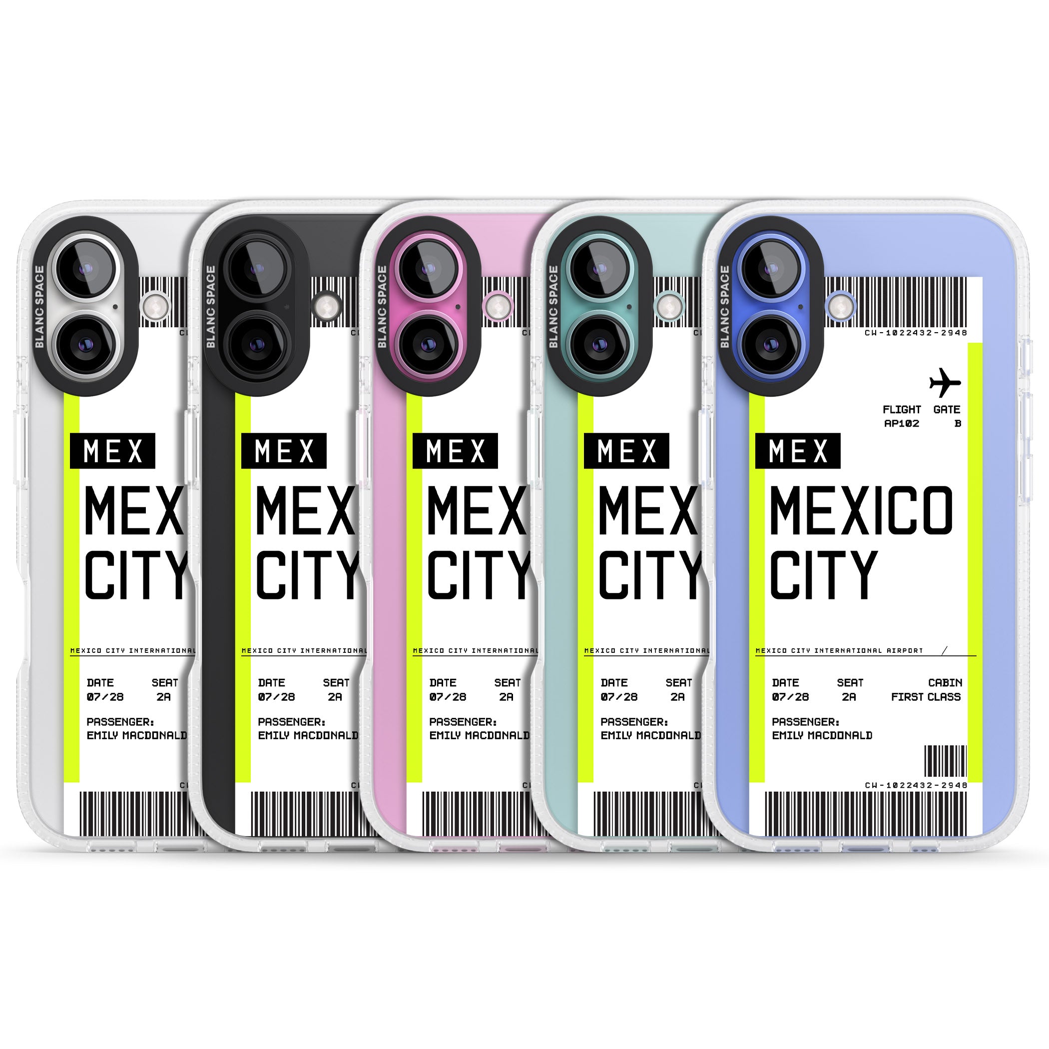 Personalised Mexico City Boarding Pass iPhone 16 / 16 Plus Clear Case Impact Air - Blanc Space
