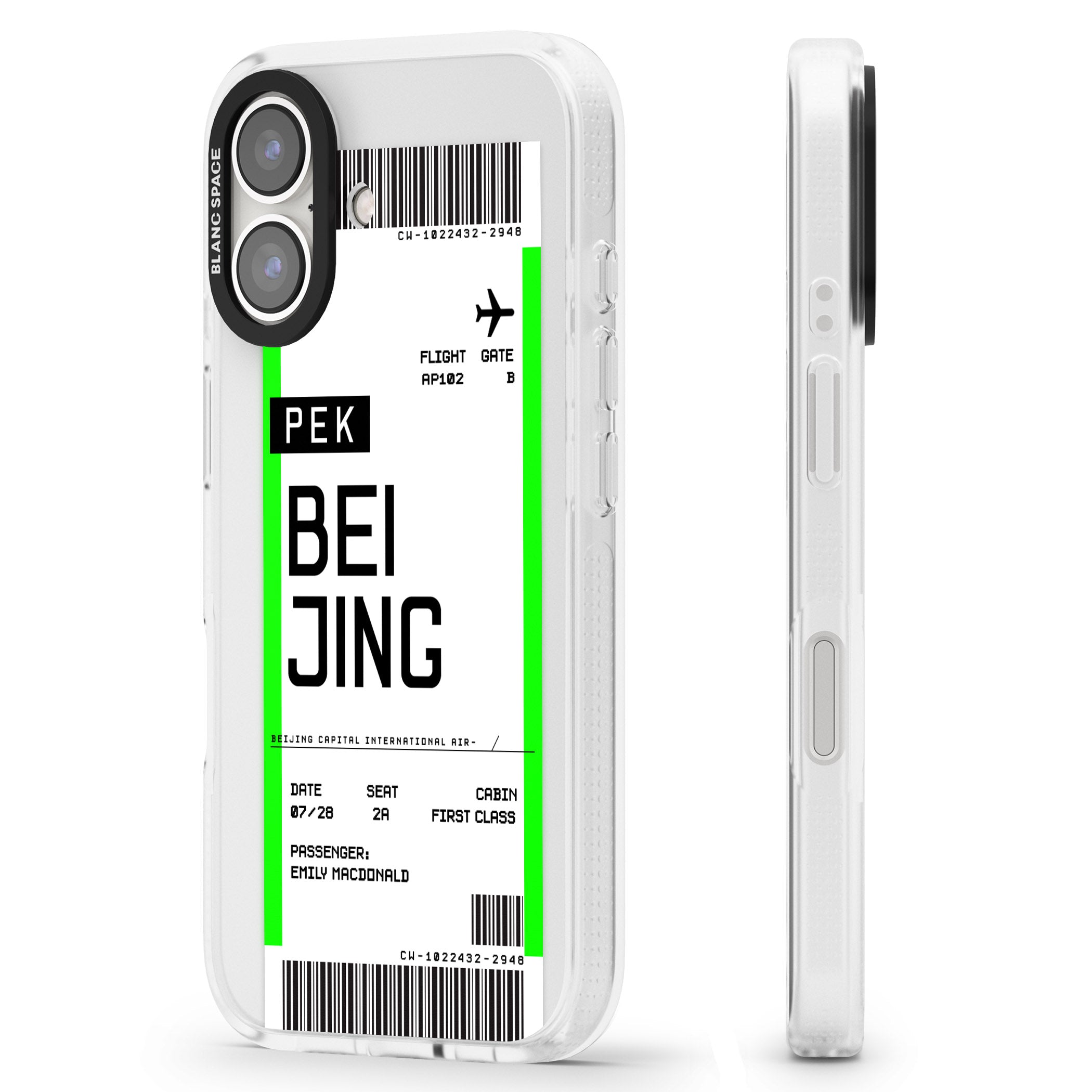 Personalised Beijing Boarding Pass iPhone 16 / 16 Plus Clear Case Impact Air - Blanc Space