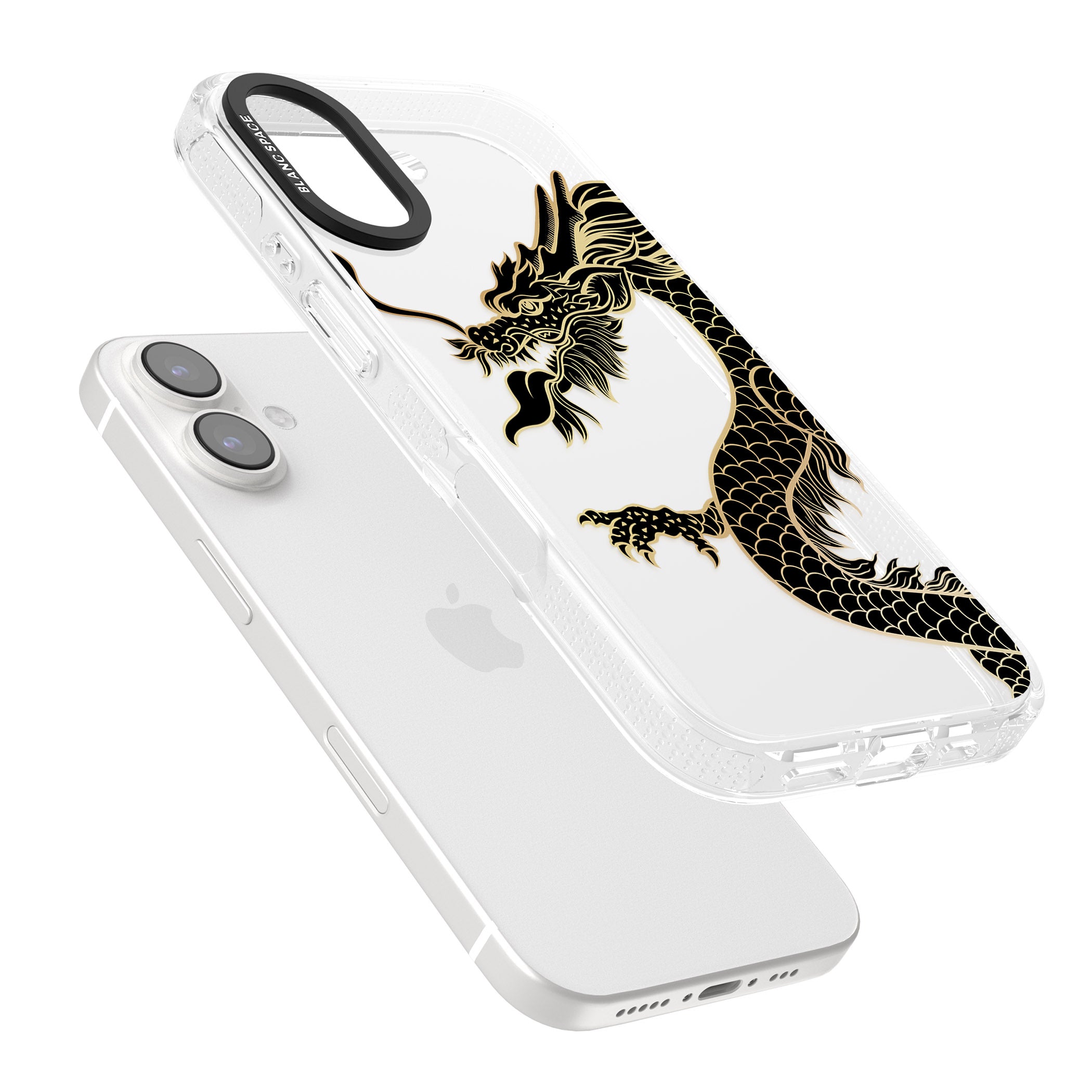 Large Black Dragon iPhone 16 / 16 Plus Clear Case Impact Air - Blanc Space