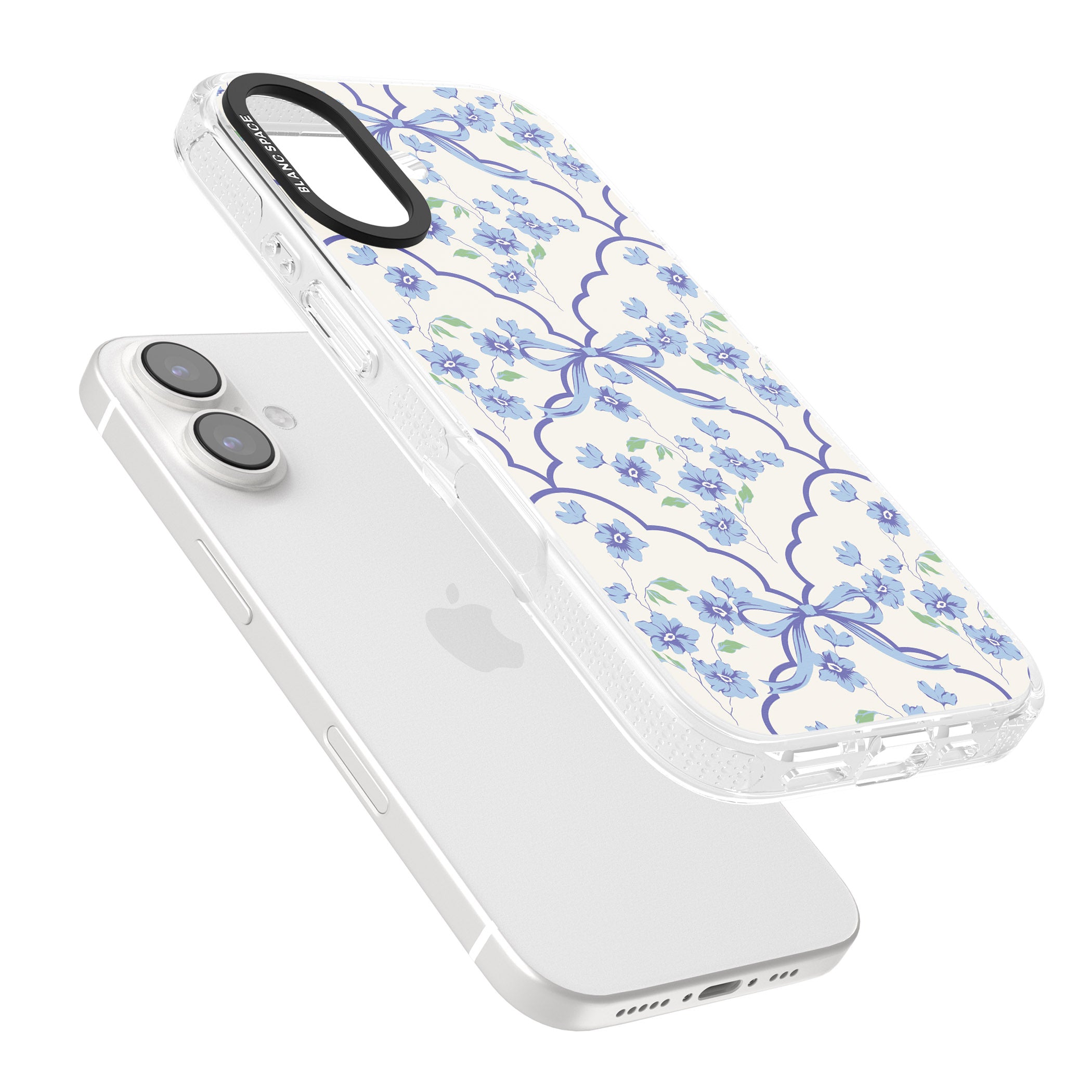 Blue Cottage Floral iPhone 16 / 16 Plus Clear Case Impact Air - Blanc Space