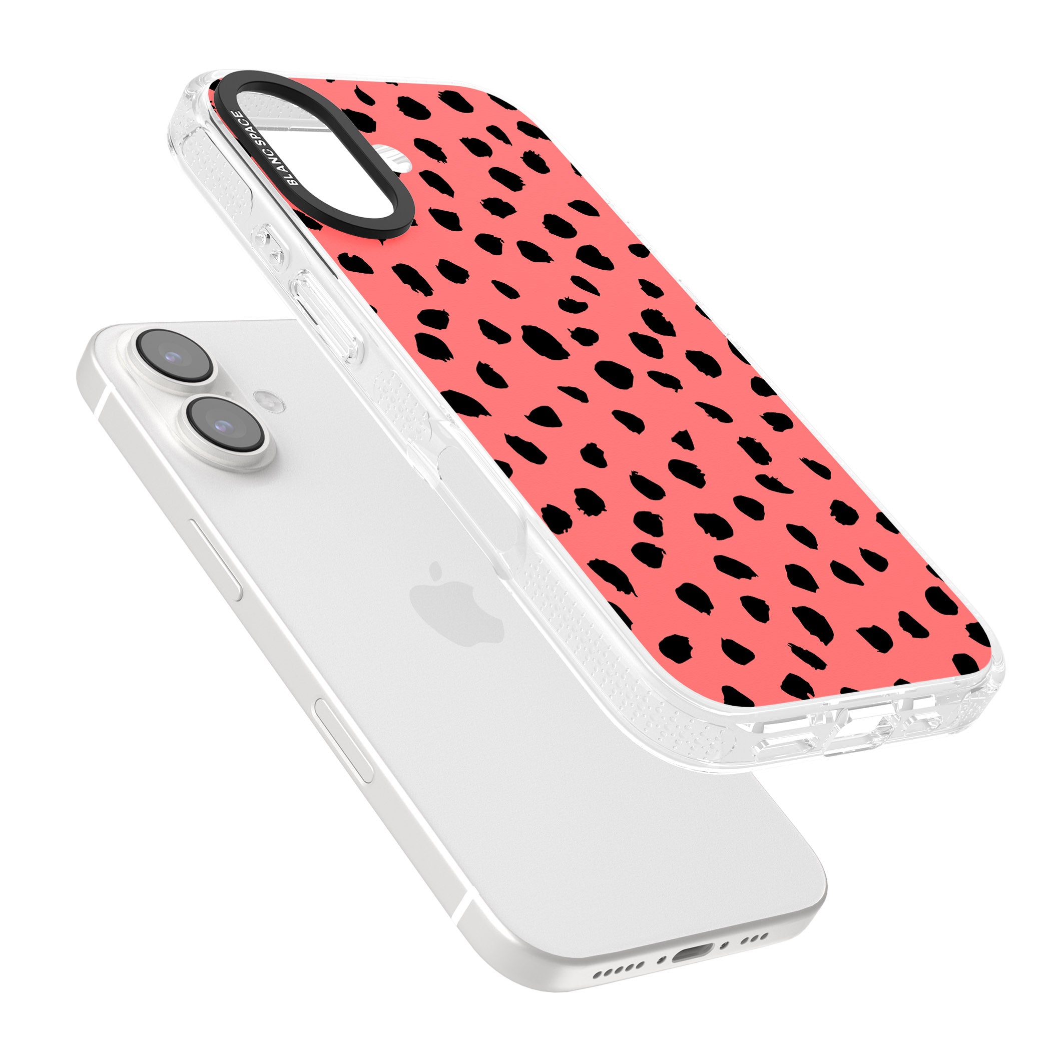 Black on Salmon Pink Dalmatian Polka Dot Spots iPhone 16 / 16 Plus Clear Case Impact Air - Blanc Space