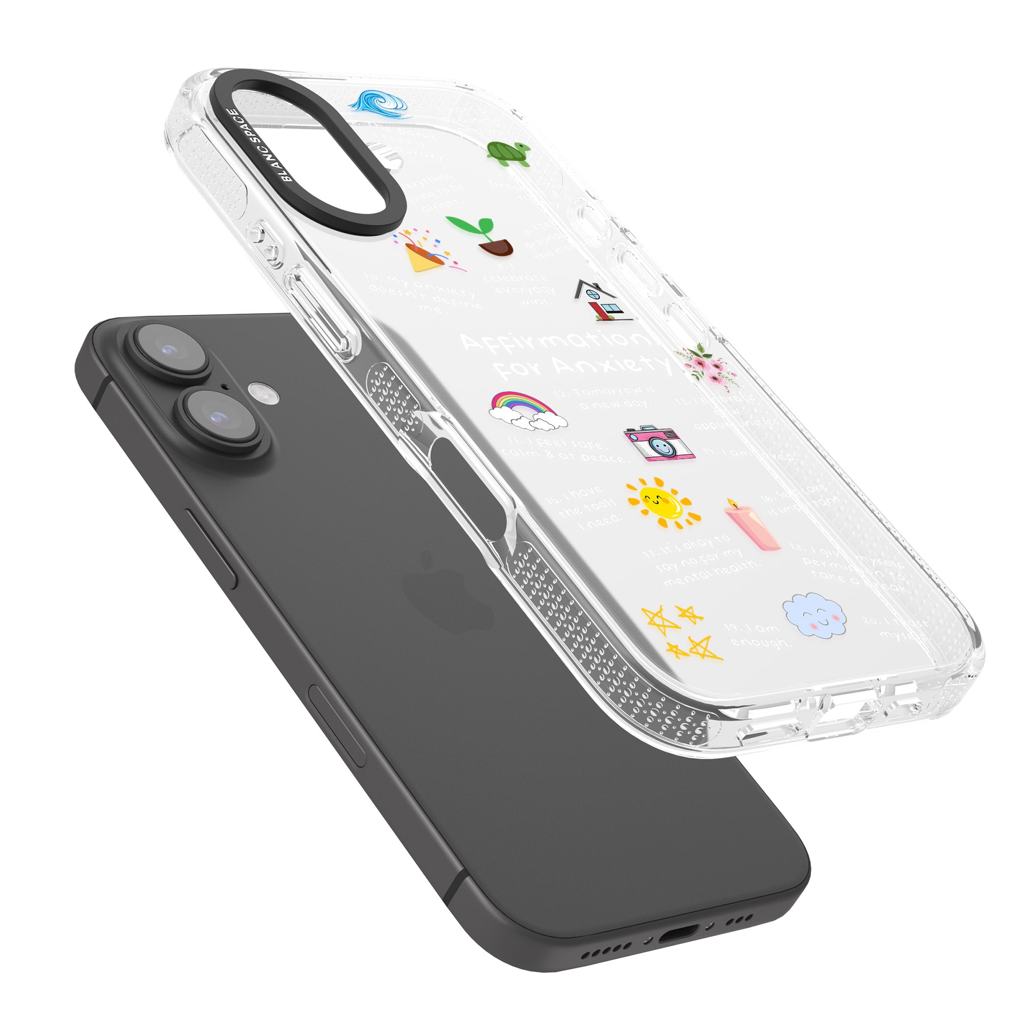 Anxiety White Text iPhone 16 / 16 Plus Clear Case Impact Air - Blanc Space