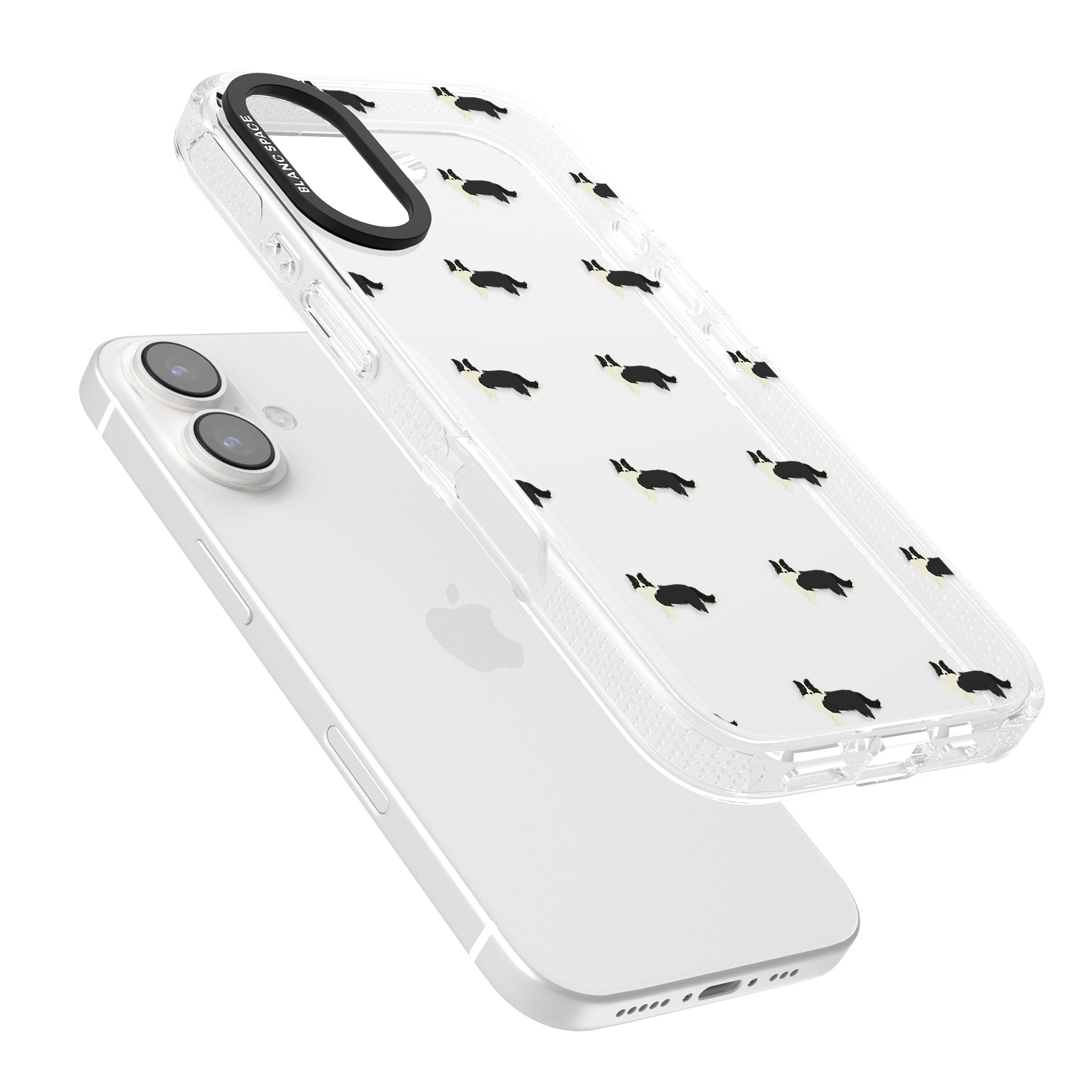 Border Collie Dog Pattern Clear iPhone 16 / 16 Plus Clear Case Impact Air - Blanc Space
