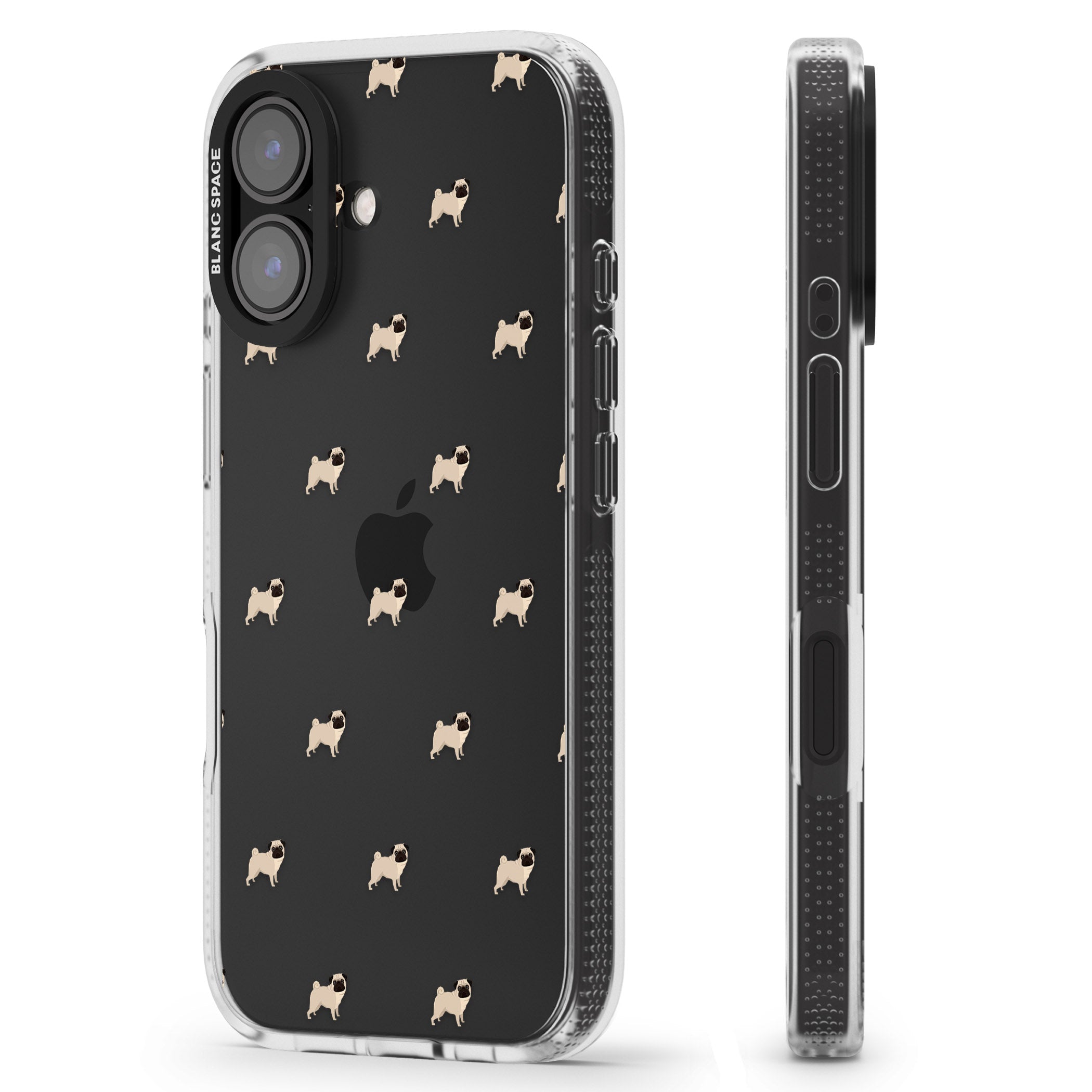Pug Dog Pattern Clear iPhone 16 / 16 Plus Clear Case Impact Air - Blanc Space
