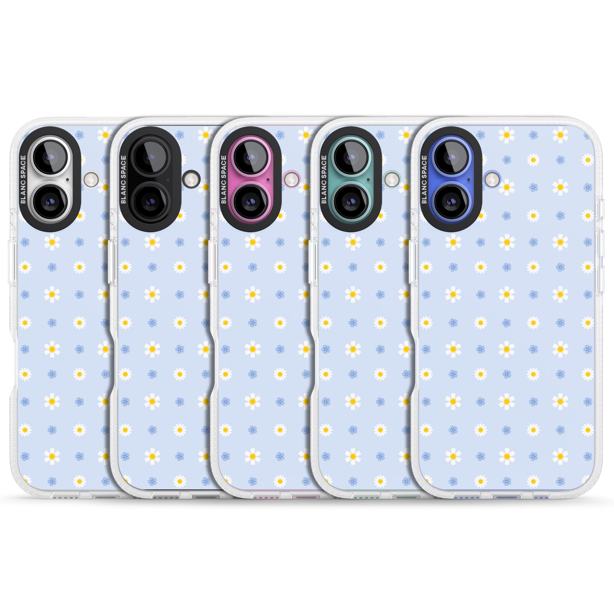 Pale Blue Daisies iPhone 16 / 16 Plus Clear Case Impact Air - Blanc Space