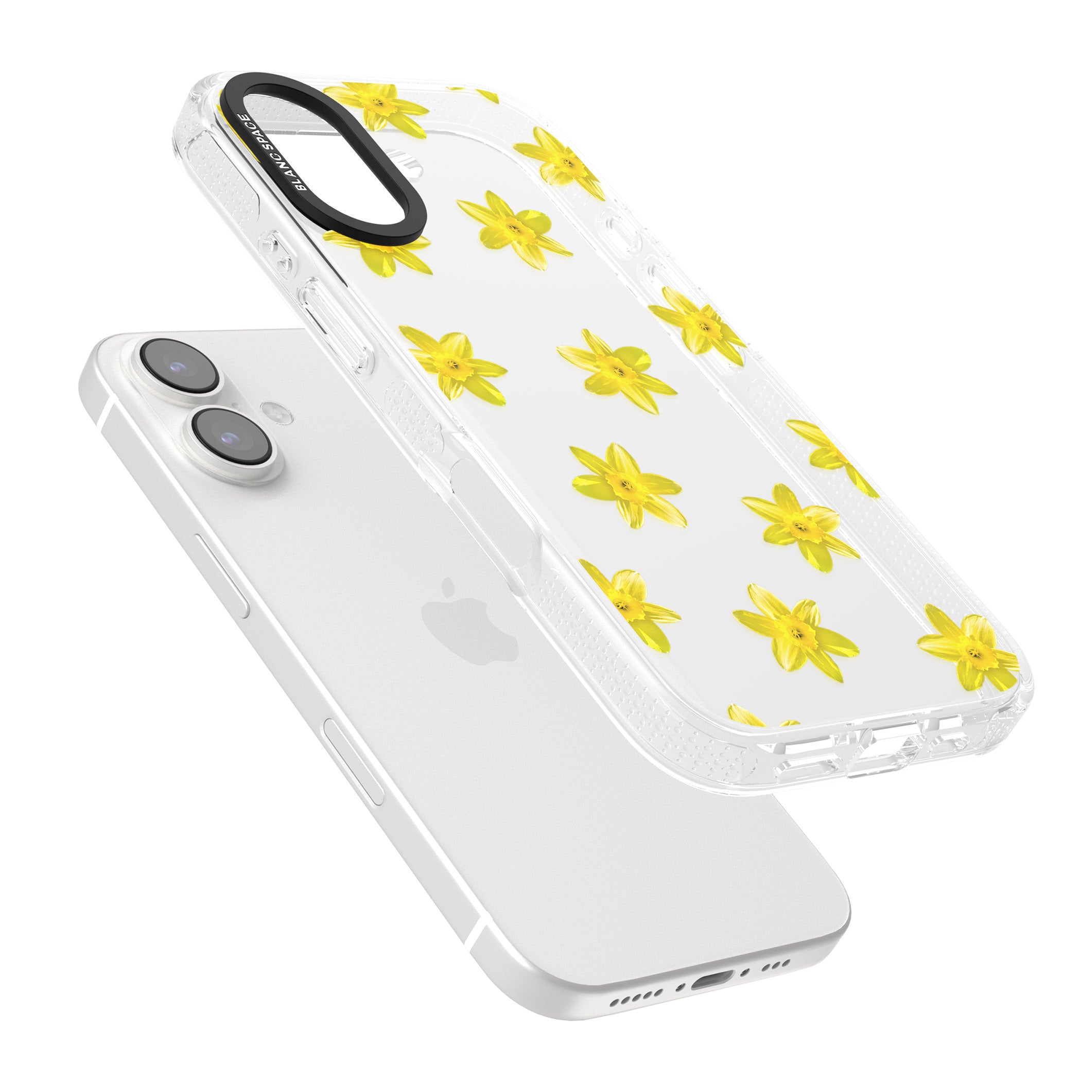 Daffodils Transparent Pattern iPhone 16 / 16 Plus Clear Case Impact Air - Blanc Space