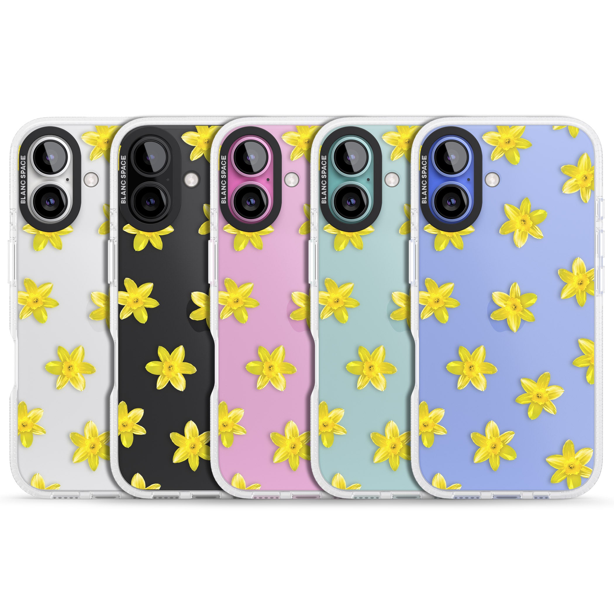 Daffodils Transparent Pattern iPhone 16 / 16 Plus Clear Case Impact Air - Blanc Space