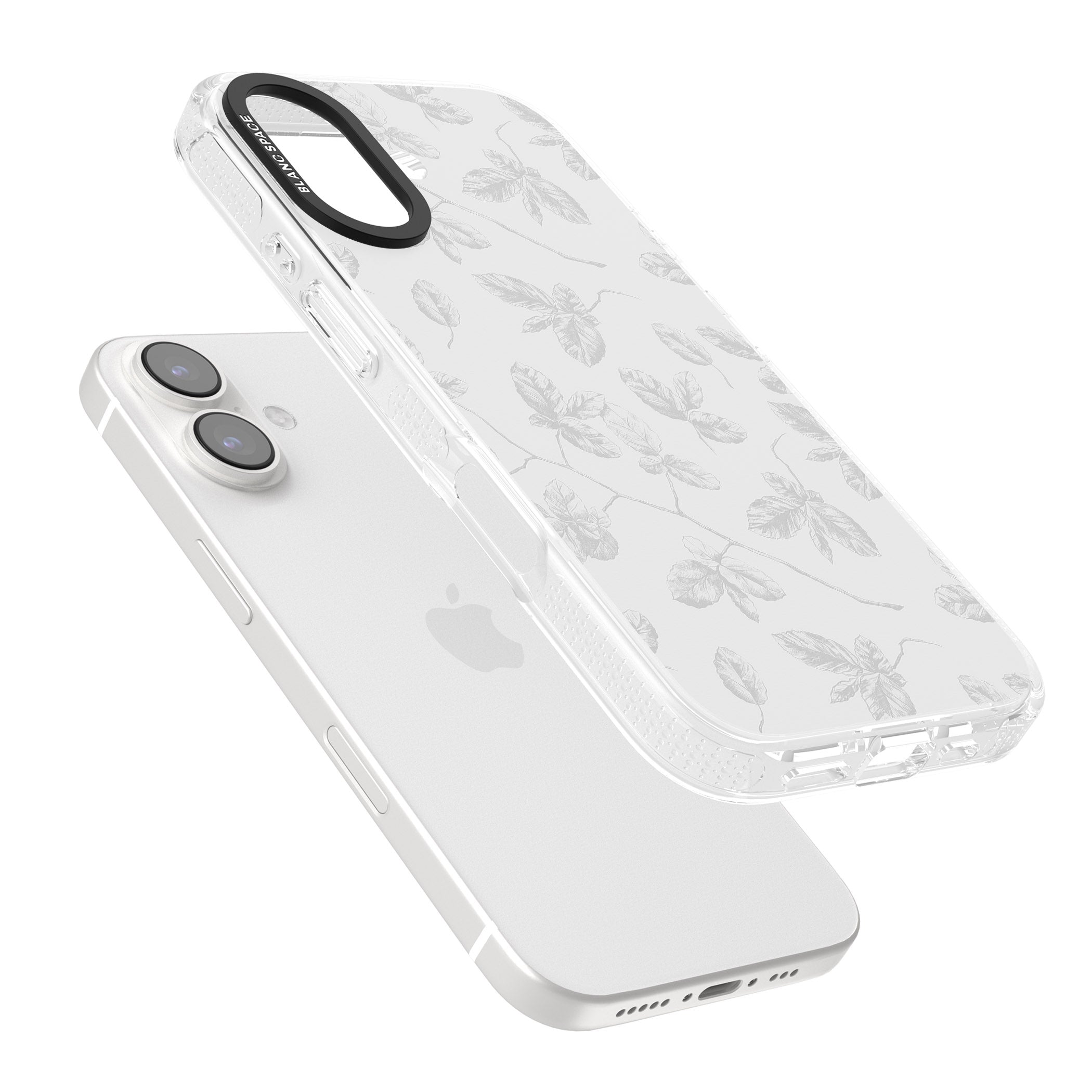 Grey Branches Vintage Botanical iPhone 16 / 16 Plus Clear Case Impact Air - Blanc Space