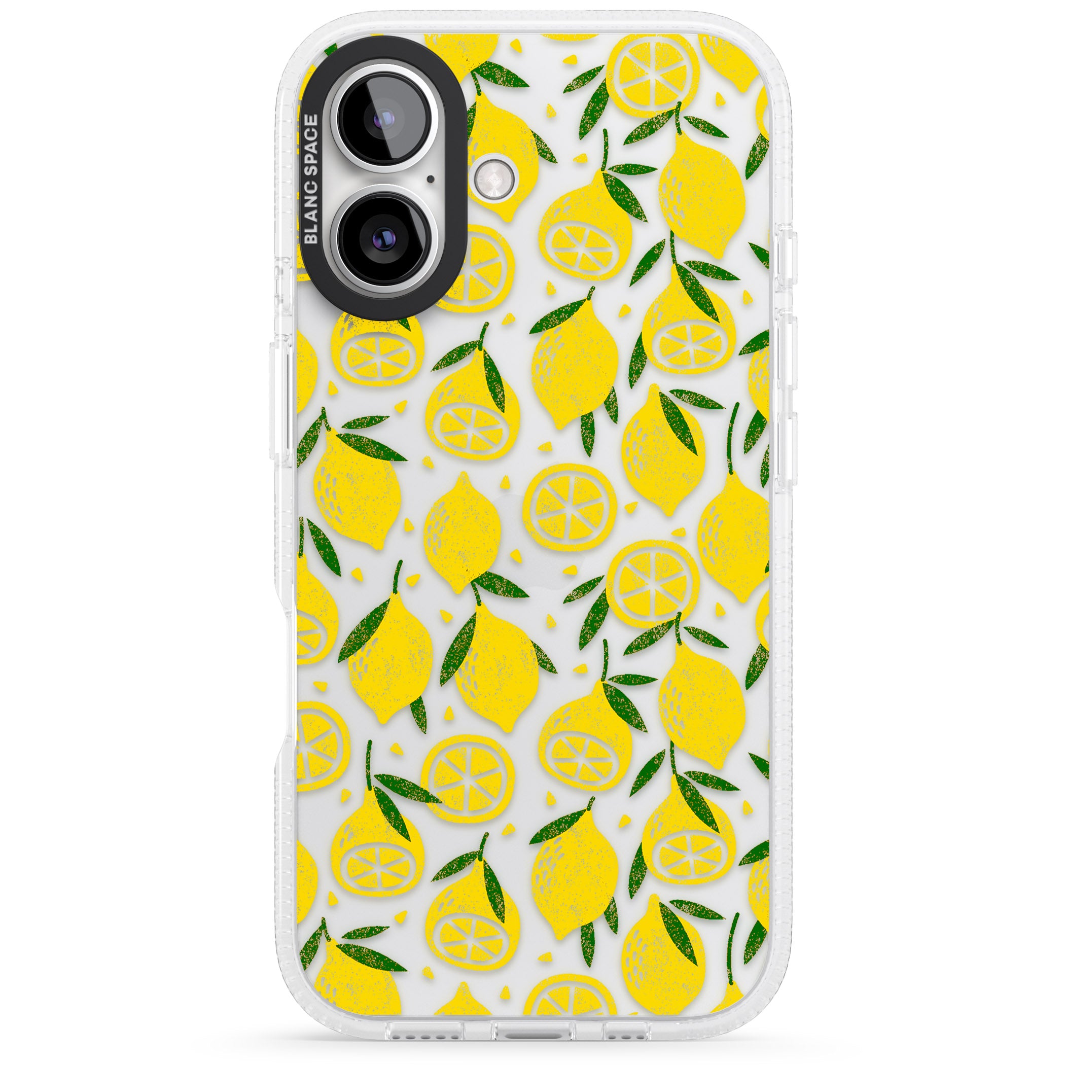 Bright Lemon Fruity Pattern iPhone 16 / 16 Plus Clear Case Impact Air - Blanc Space