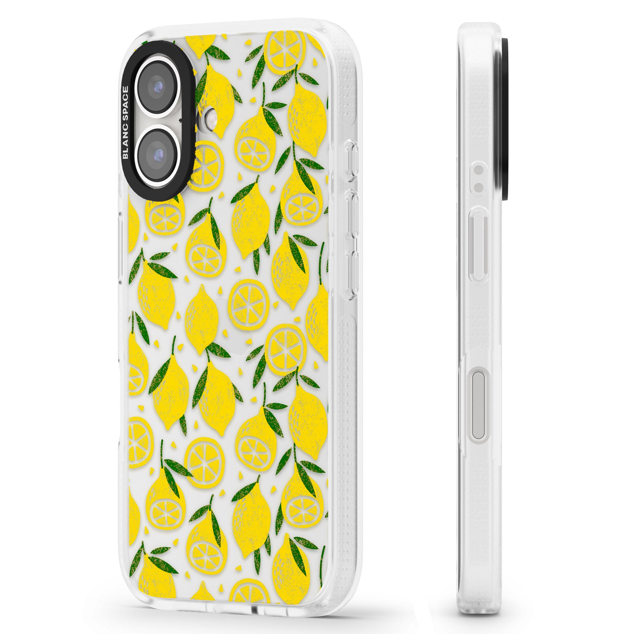 Bright Lemon Fruity Pattern iPhone 16 / 16 Plus Clear Case Impact Air - Blanc Space