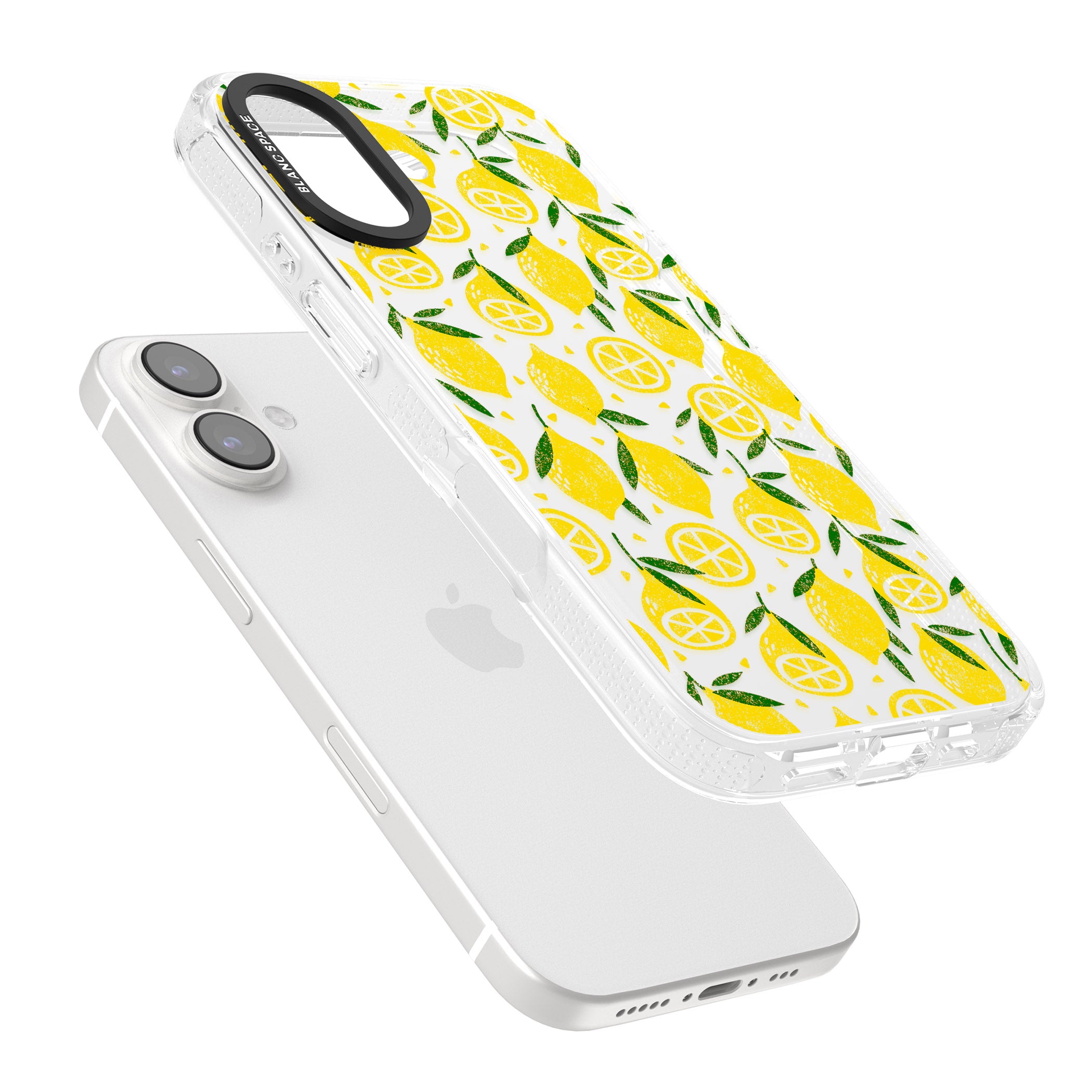 Bright Lemon Fruity Pattern iPhone 16 / 16 Plus Clear Case Impact Air - Blanc Space
