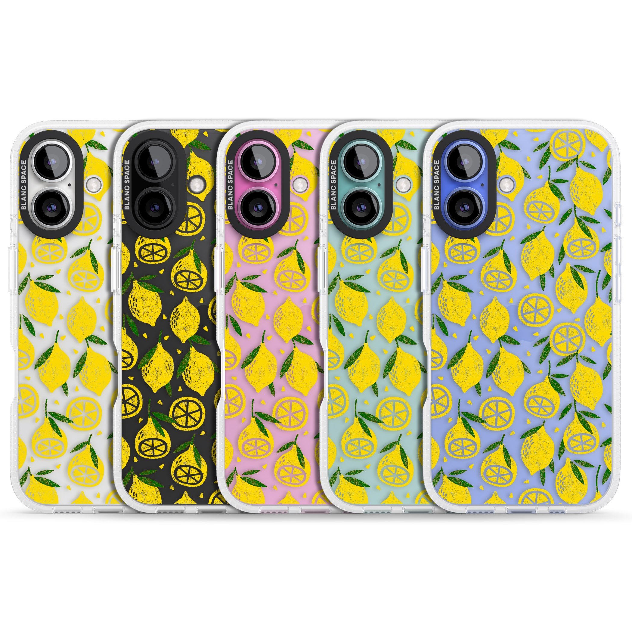 Bright Lemon Fruity Pattern iPhone 16 / 16 Plus Clear Case Impact Air - Blanc Space