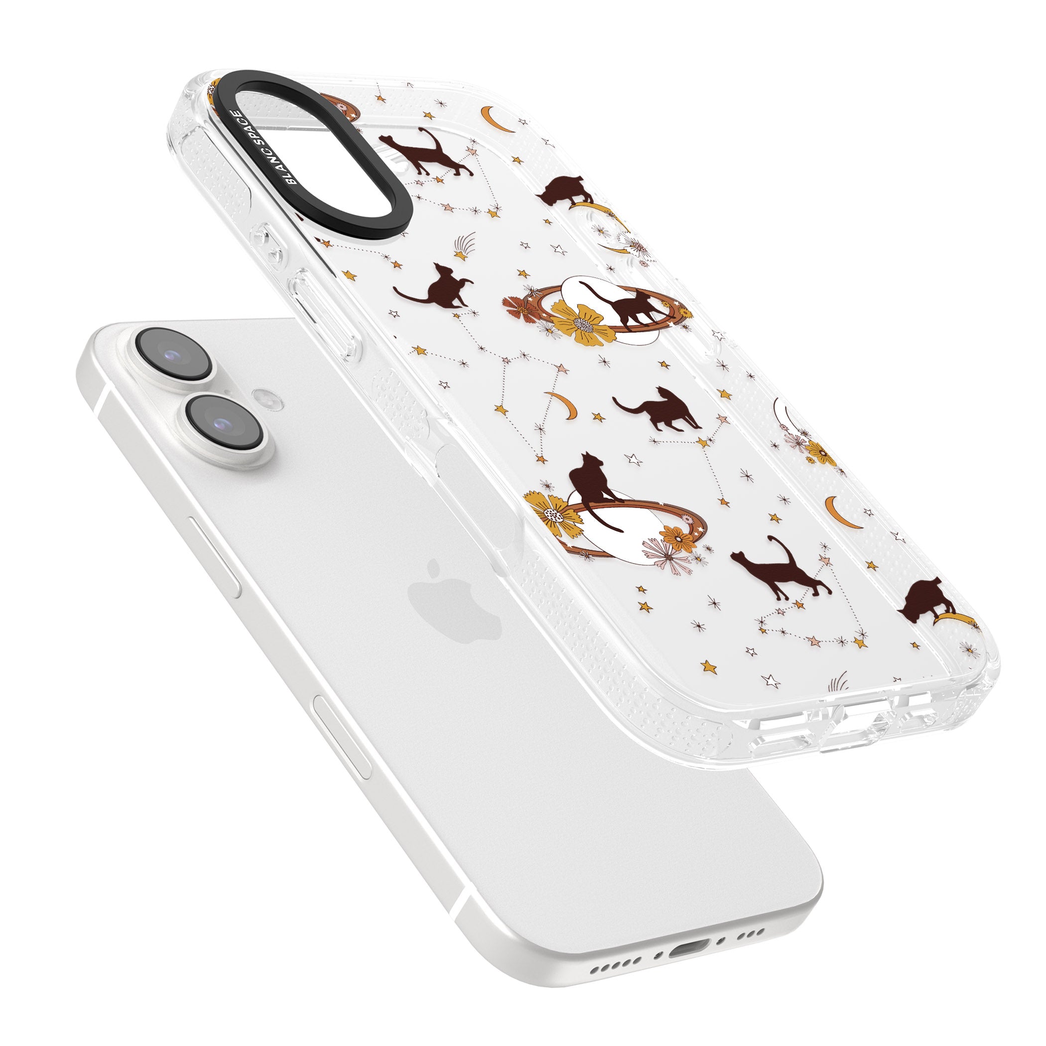 Halloween Cats and Astrology iPhone 16 / 16 Plus Clear Case Impact Air - Blanc Space