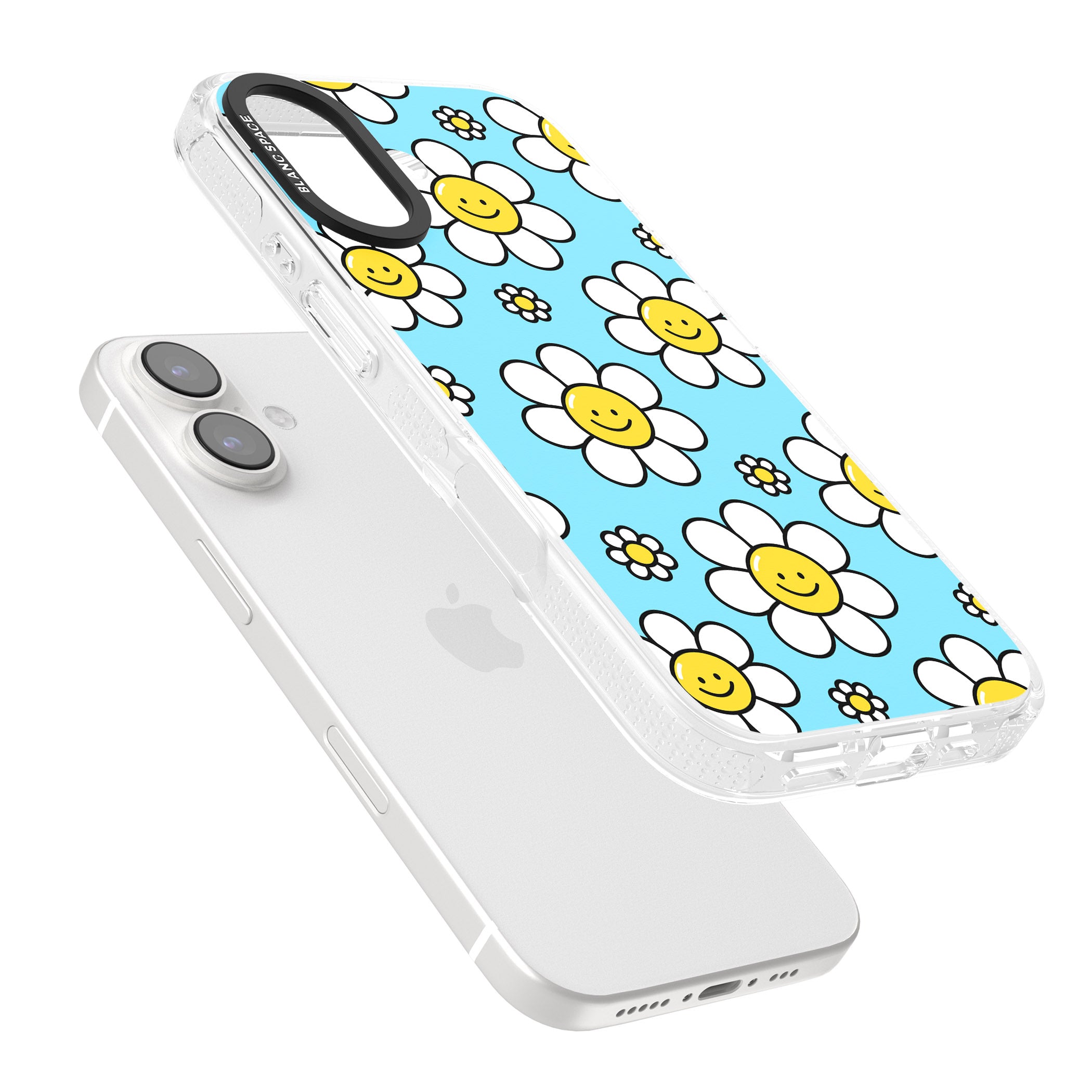 Daisy Faces Kawaii Pattern iPhone 16 / 16 Plus Clear Case Impact Air - Blanc Space