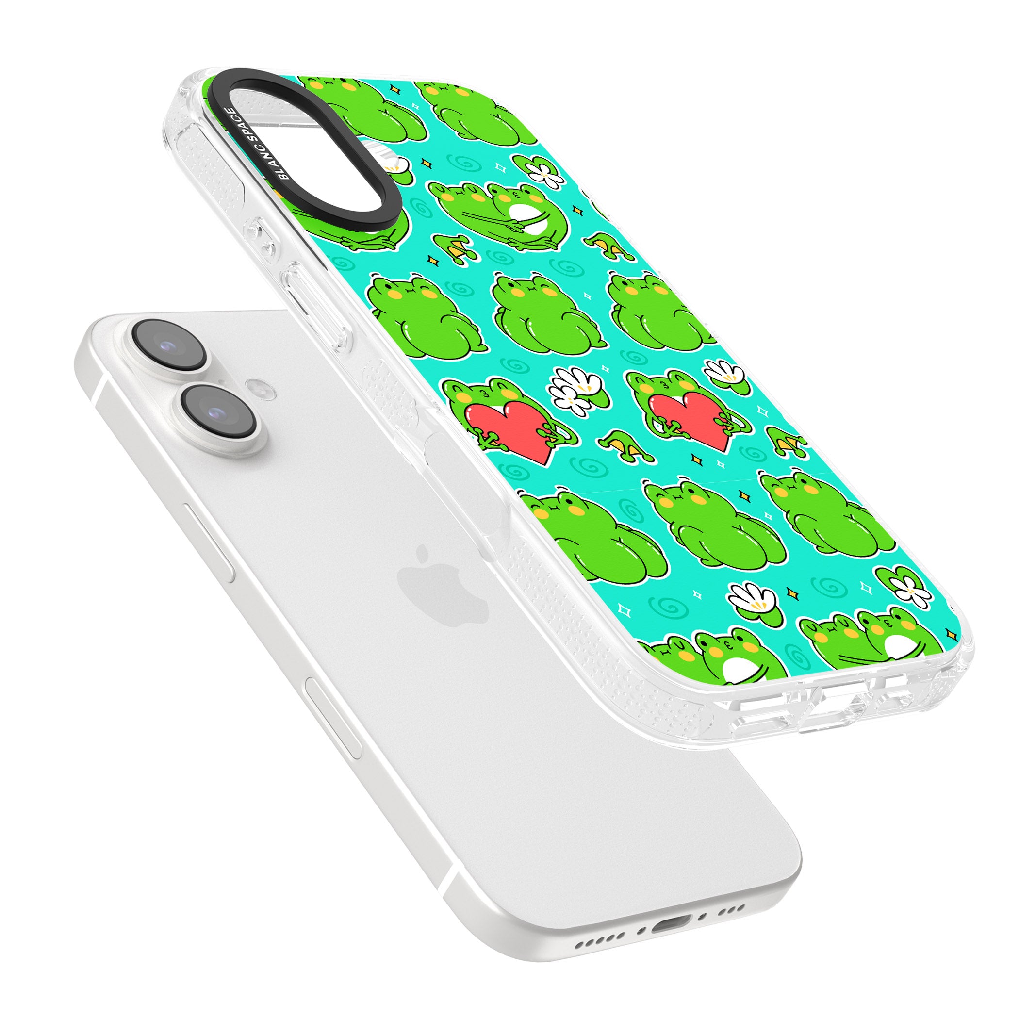 Frog Booty Kawaii Pattern iPhone 16 / 16 Plus Clear Case Impact Air - Blanc Space