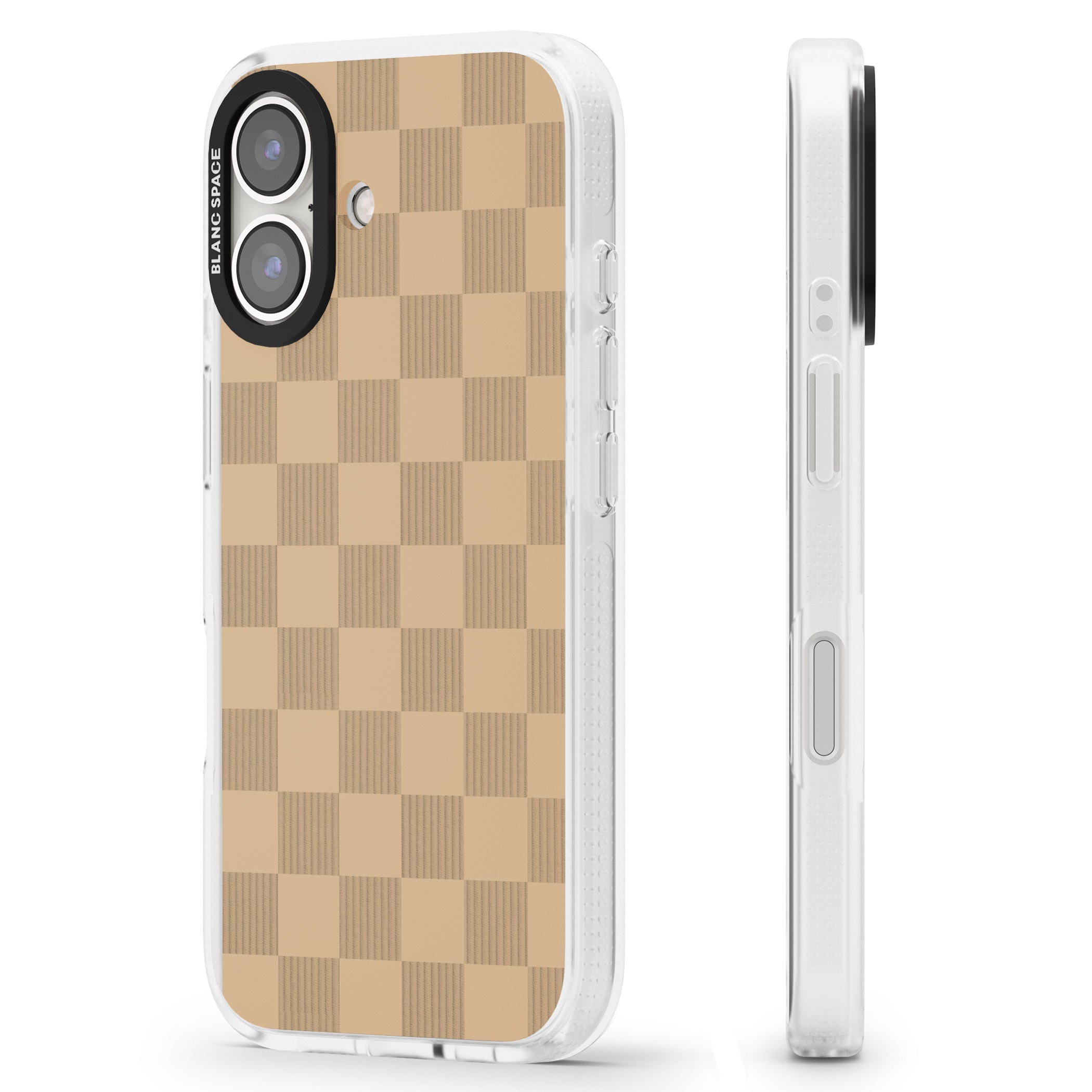 BEIGE CHECKERED iPhone 16 / 16 Plus Clear Case Impact Air - Blanc Space