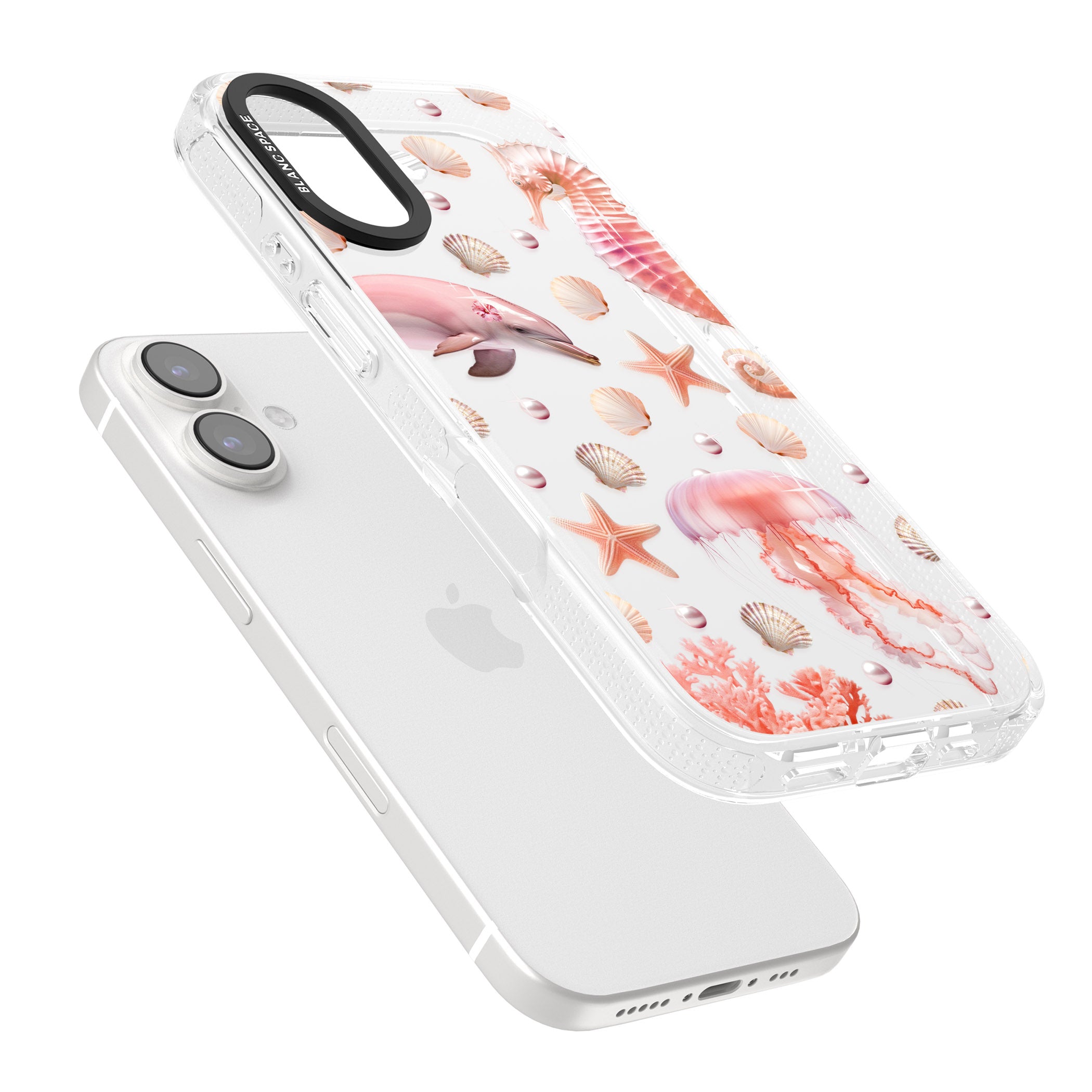 Pink Sealife iPhone 16 / 16 Plus Clear Case Impact Air - Blanc Space