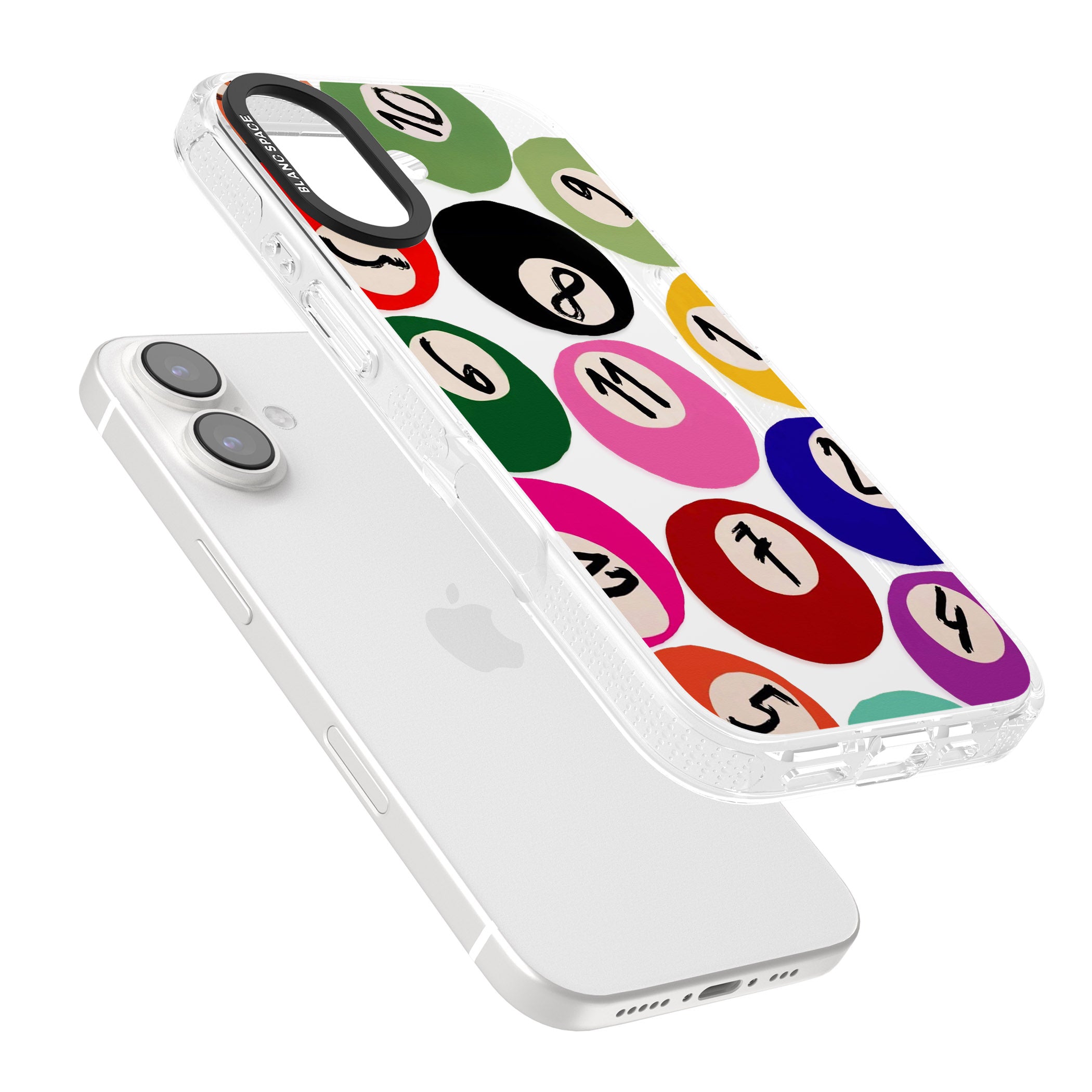 Pool Balls iPhone 16 / 16 Plus Clear Case Impact Air - Blanc Space
